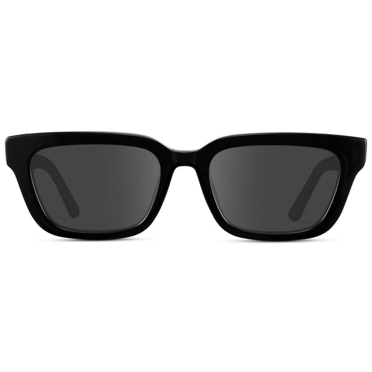 Black / Grey Lens || Women's Rectangular Prescription Sunglasses with Black Acetate Frame and Grey Prescription Lenses