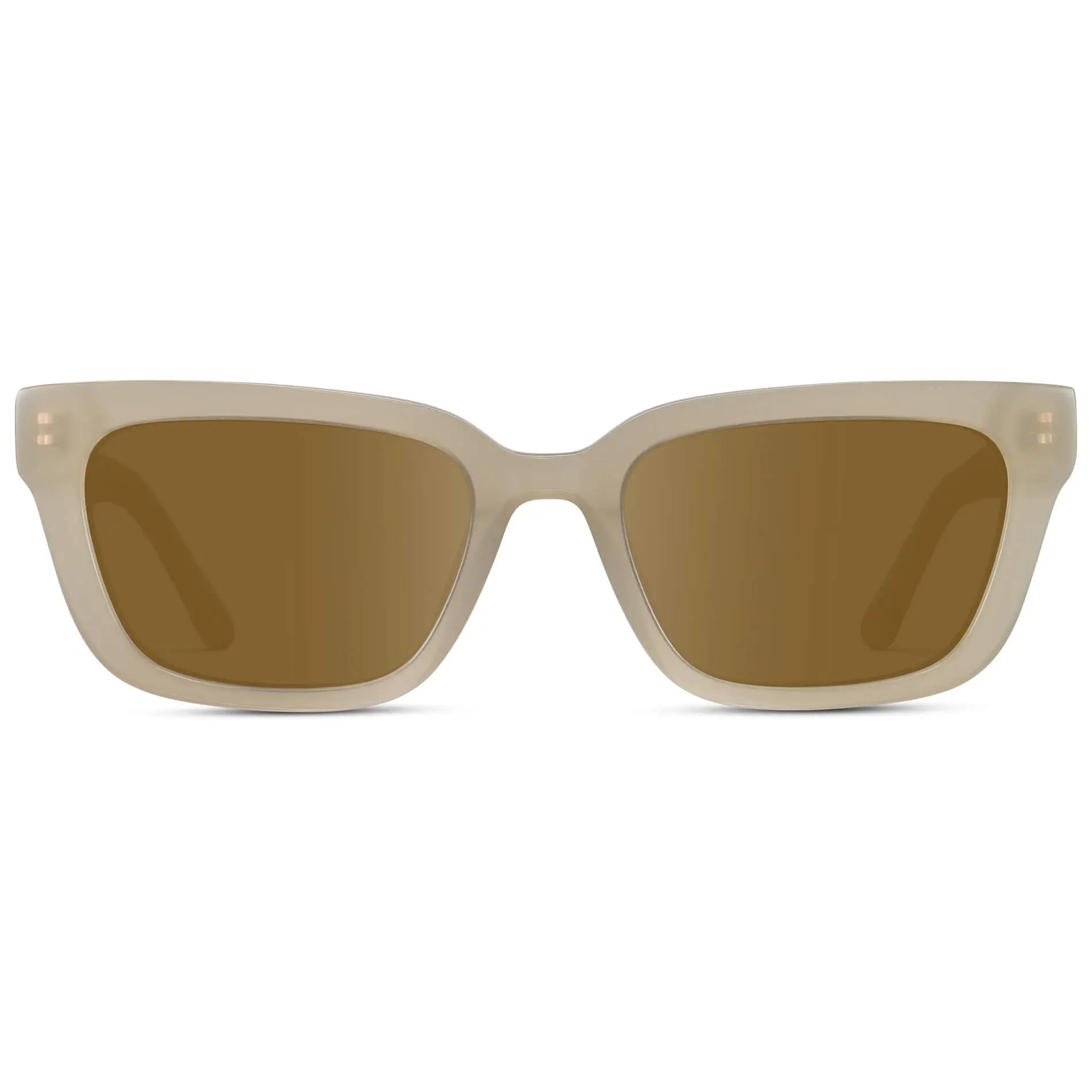 Pearl Beige / Amber || Women's Rectangular Prescription Sunglasses with Pearl Beige Acetate Frame and Brown Prescription Lenses on a white background 