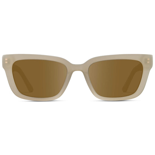Pearl Beige / Amber Lens || Women's Rectangular Prescription Sunglasses with Pearl Beige Acetate Frame and Brown Prescription Lenses