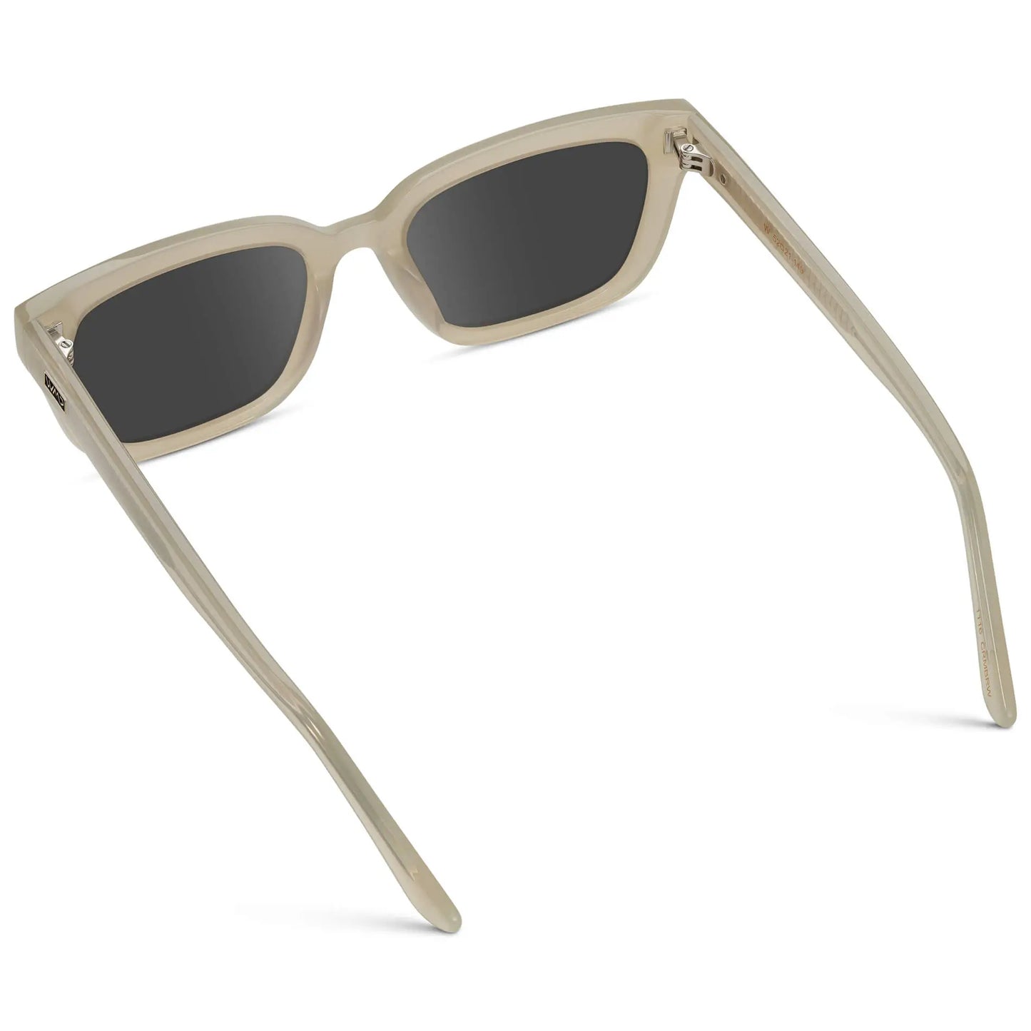 Pearl Beige / Grey || Back view of Women's Rectangular Prescription Sunglasses with Pearl Beige Acetate Frame and Grey Prescription Lenses on a white background 
