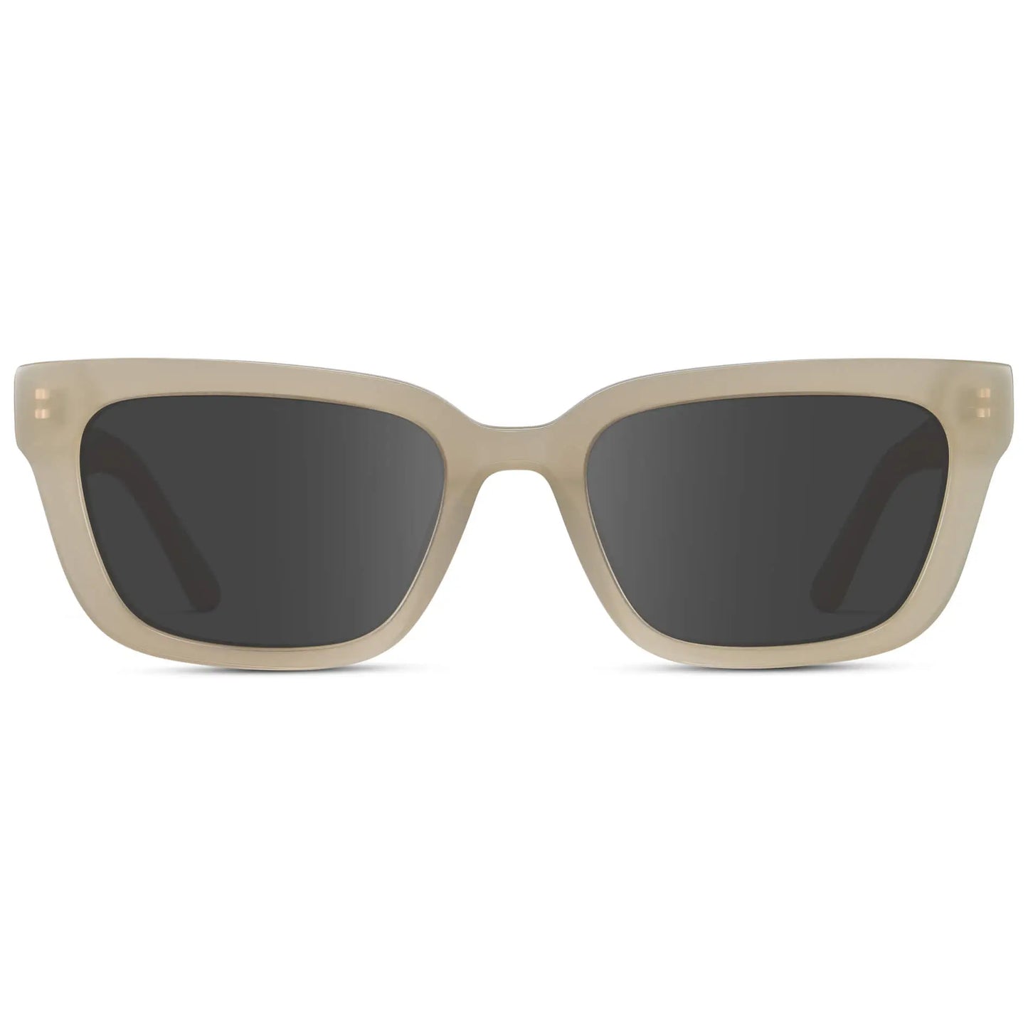 Pearl Beige / Grey || Women's Rectangular Prescription Sunglasses with Pearl Beige Acetate Frame and Grey Prescription Lenses on a white background 