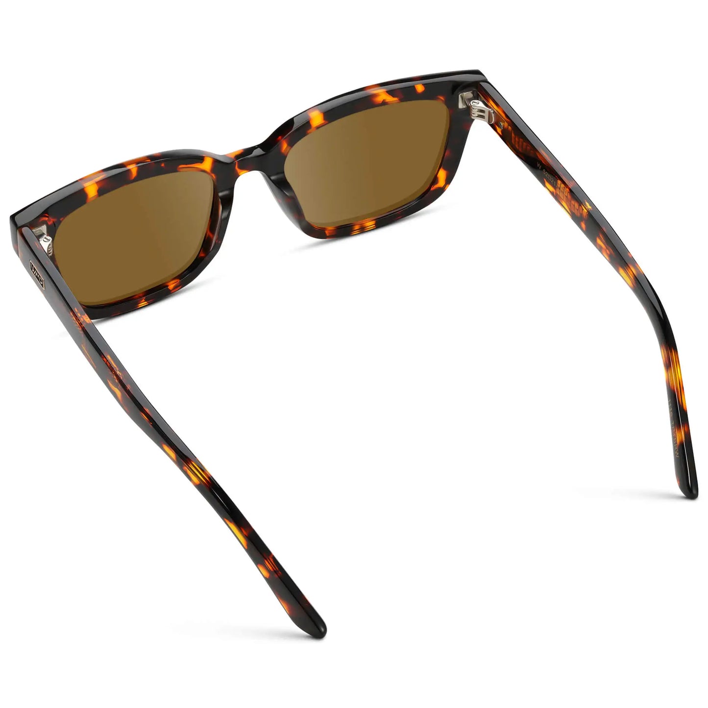 Ember Tortoise / Amber || Side view of Women's Rectangular Prescription Sunglasses with Ember Tortoise Acetate Frame and Brown Prescription Lenses on a white background 