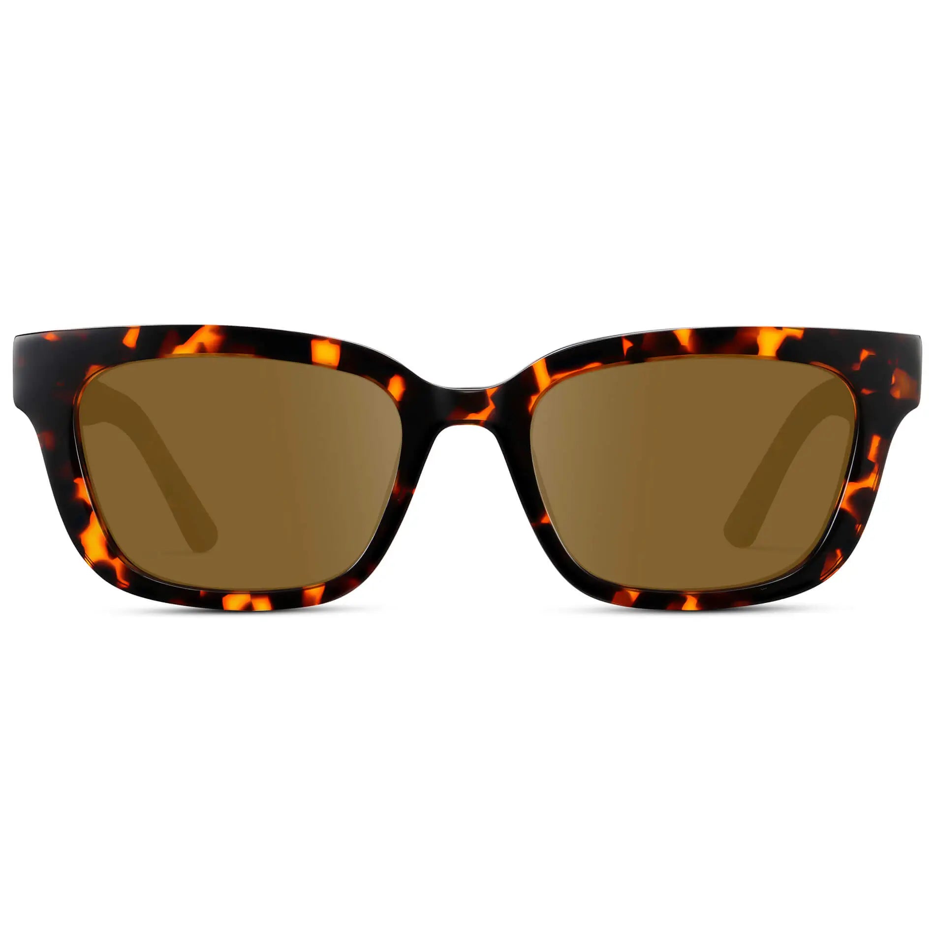 Ember Tortoise / Amber || Women's Rectangular Prescription Sunglasses with Ember Tortoise Acetate Frame and Brown Prescription Lenses on a white background 