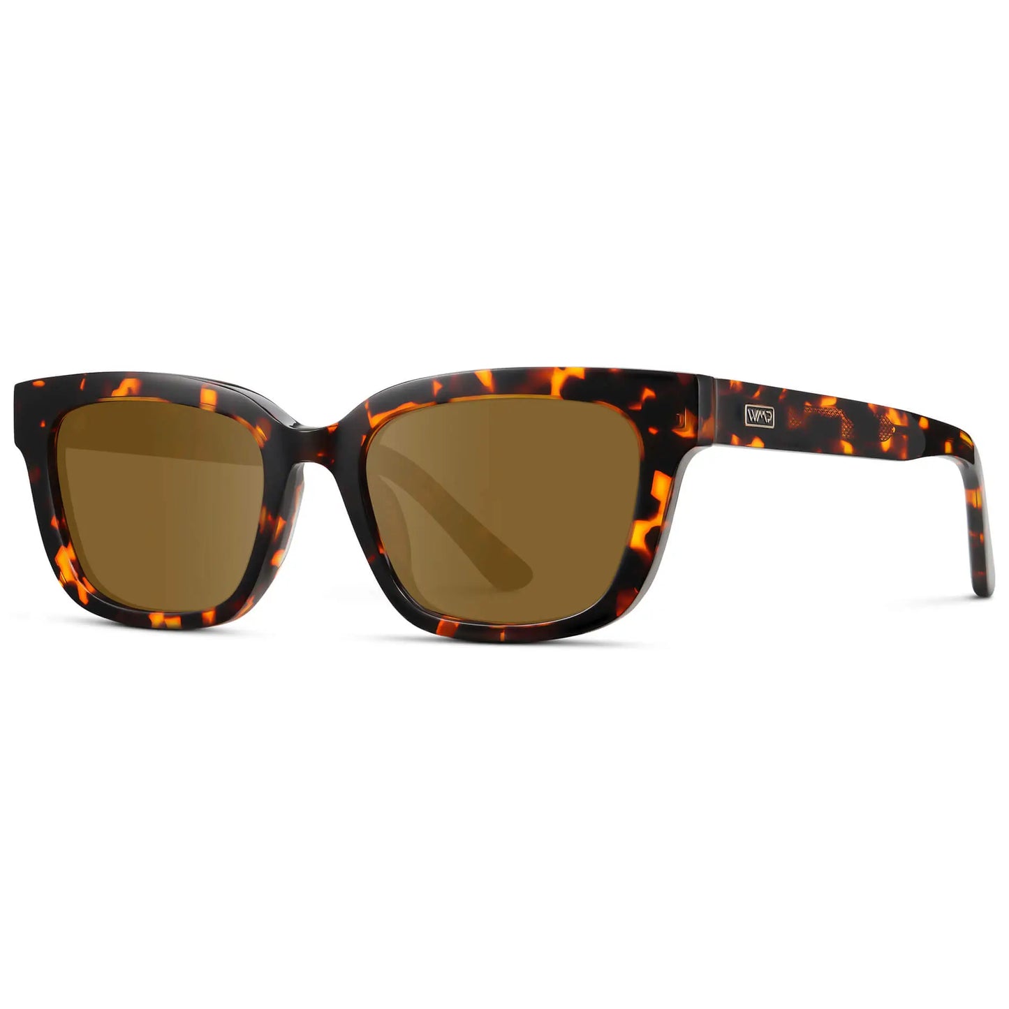 Ember Tortoise / Amber || Women's Rectangular Prescription Sunglasses with Ember Tortoise Acetate Frame and Brown Prescription Lenses on a white background 