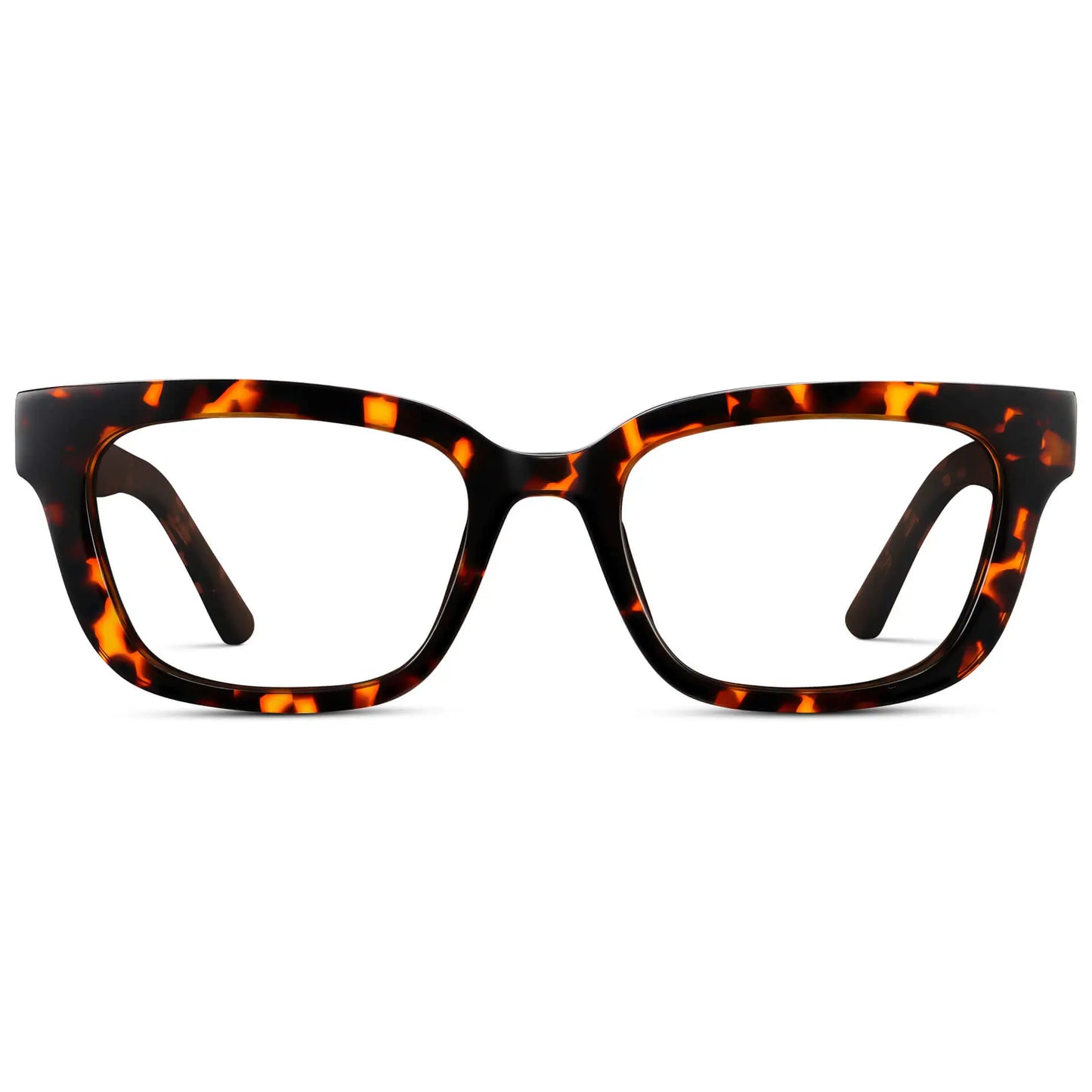 Ember Tortoise || Women's Rectangular Prescription Eyeglasses with Ember Tortoise Acetate Frame and Clear Prescription Lenses on a white background