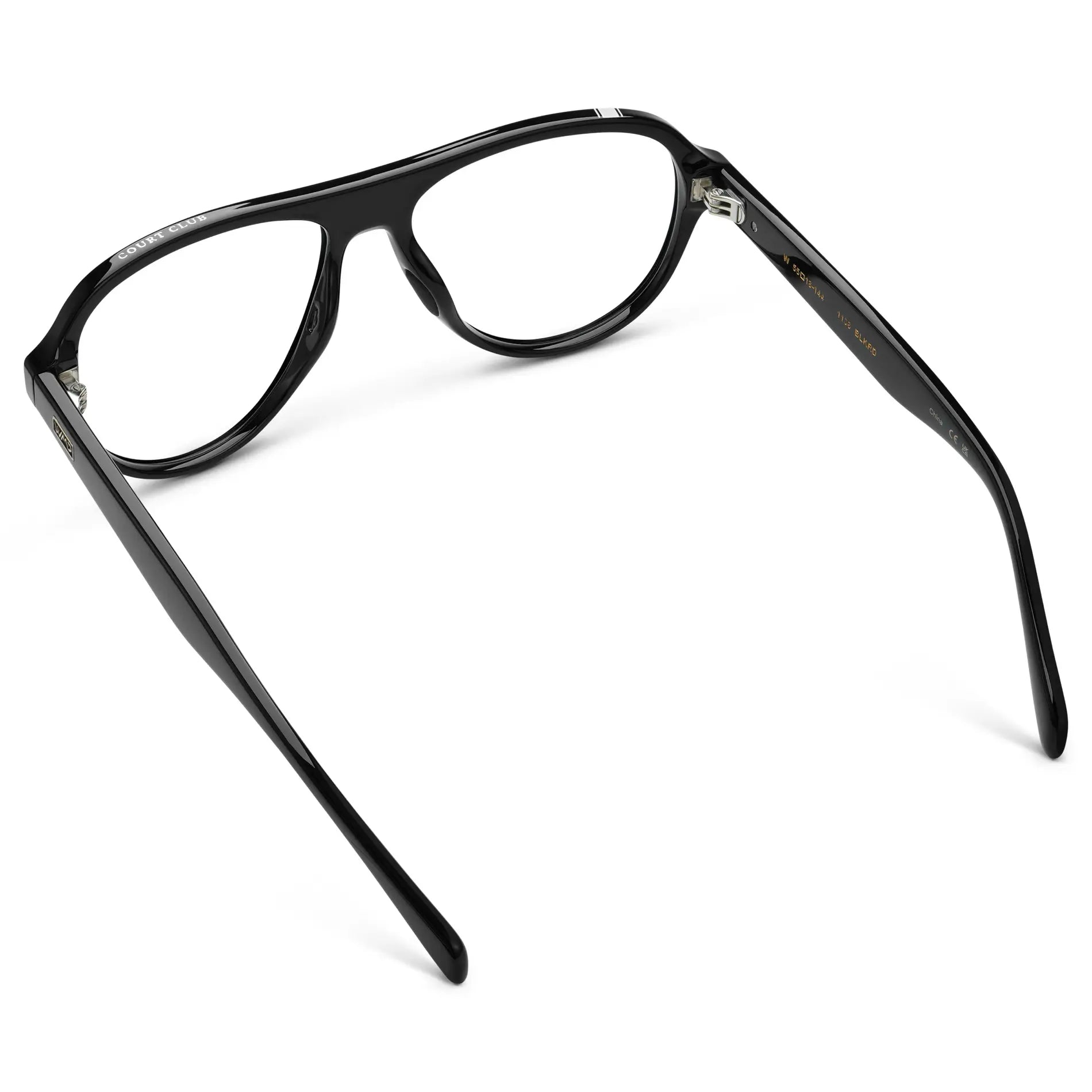Black || Back view of Women's Rounded Aviator Prescription Eyeglasses with Black Frame and Clear Lenses on a white background