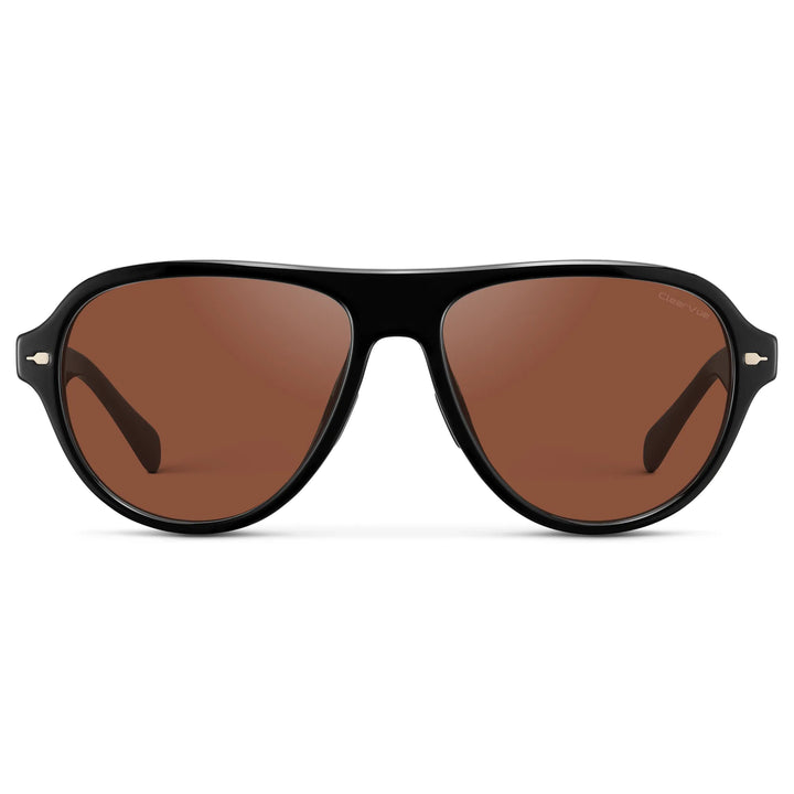 Black / Tinted Red Lens || Women's Rounded Aviator Sunglasses with Black Frame and Red Tinted Lenses on a white background