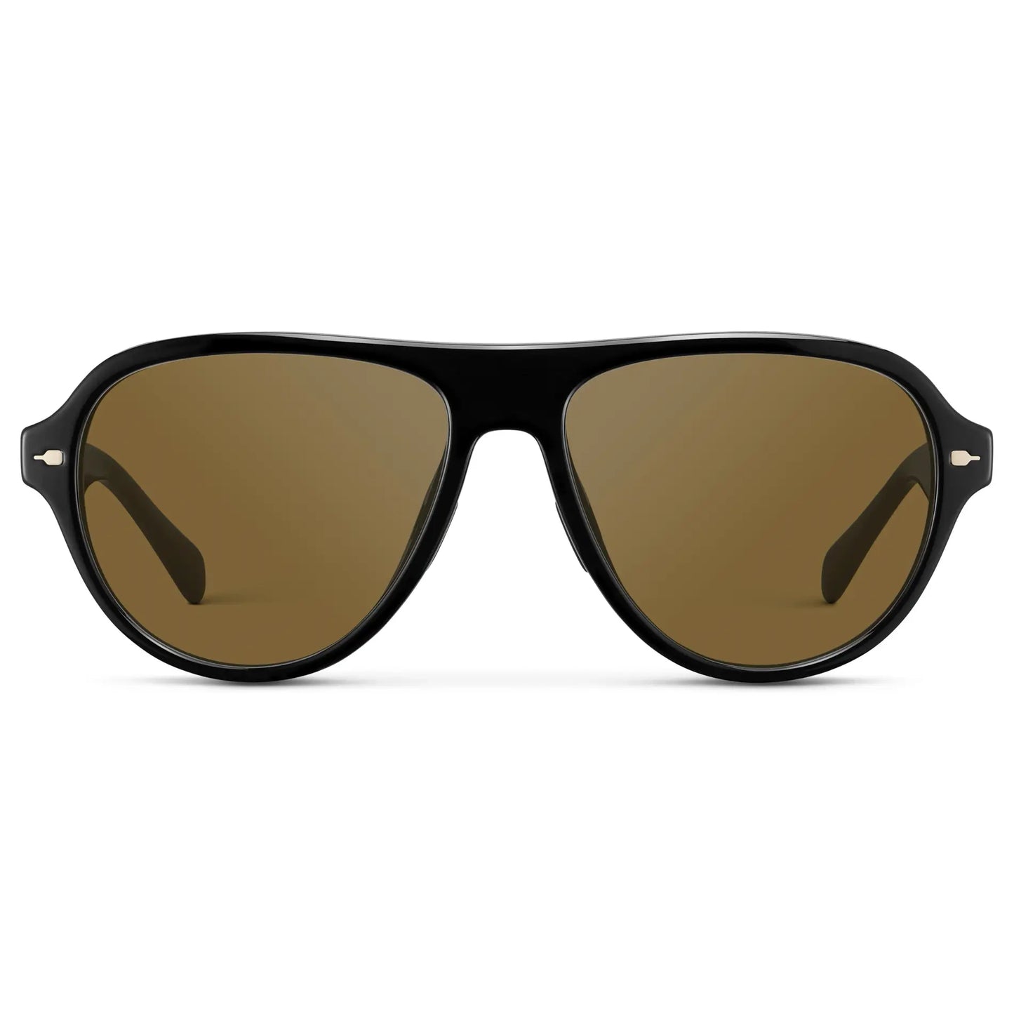 Black / Amber || Women's Rounded Aviator Prescription Sunglasses with Black Frame and Brown Lenses on a white background