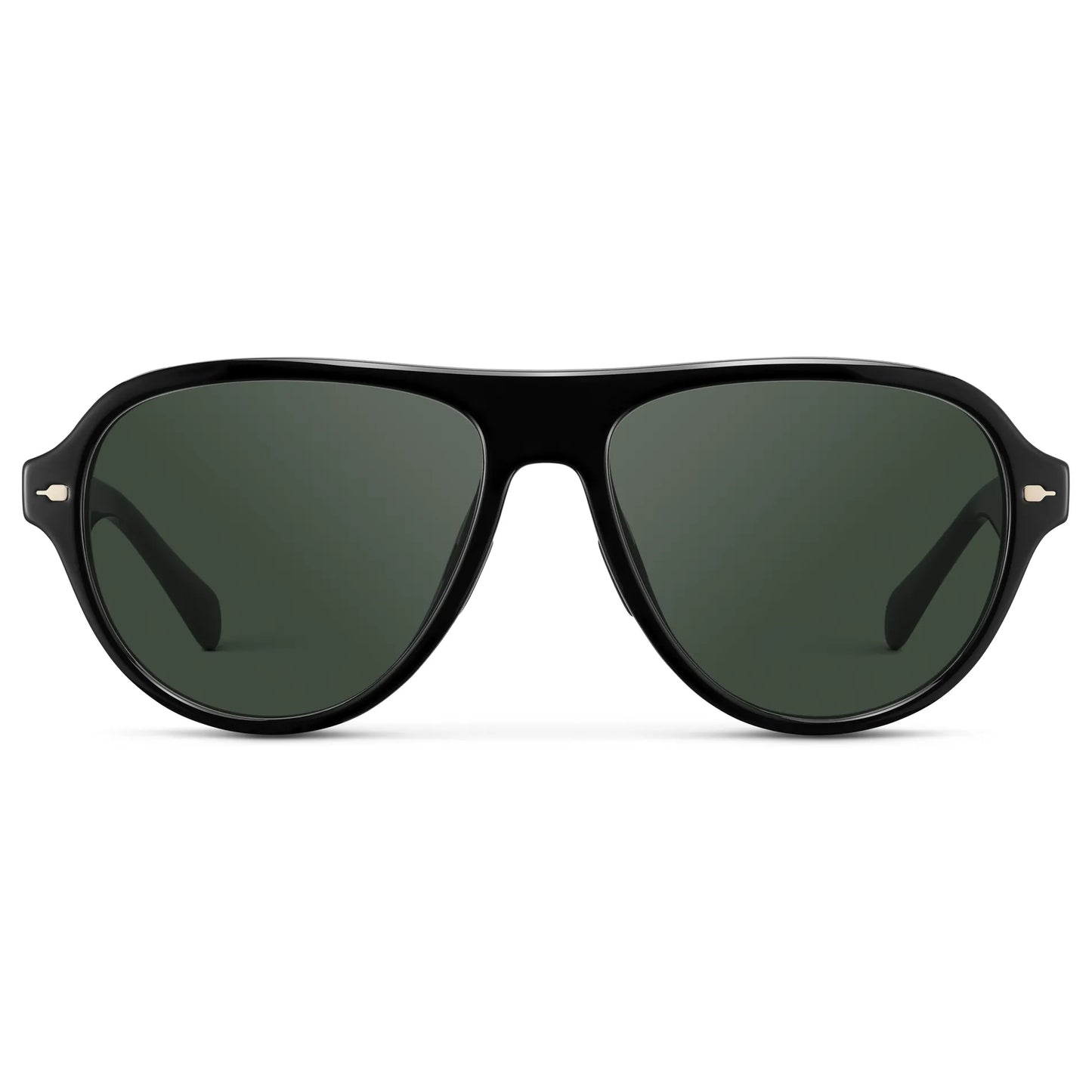 Black / G15 || Women's Rounded Aviator Prescription Sunglasses with Black Frame and Green Lenses on a white background