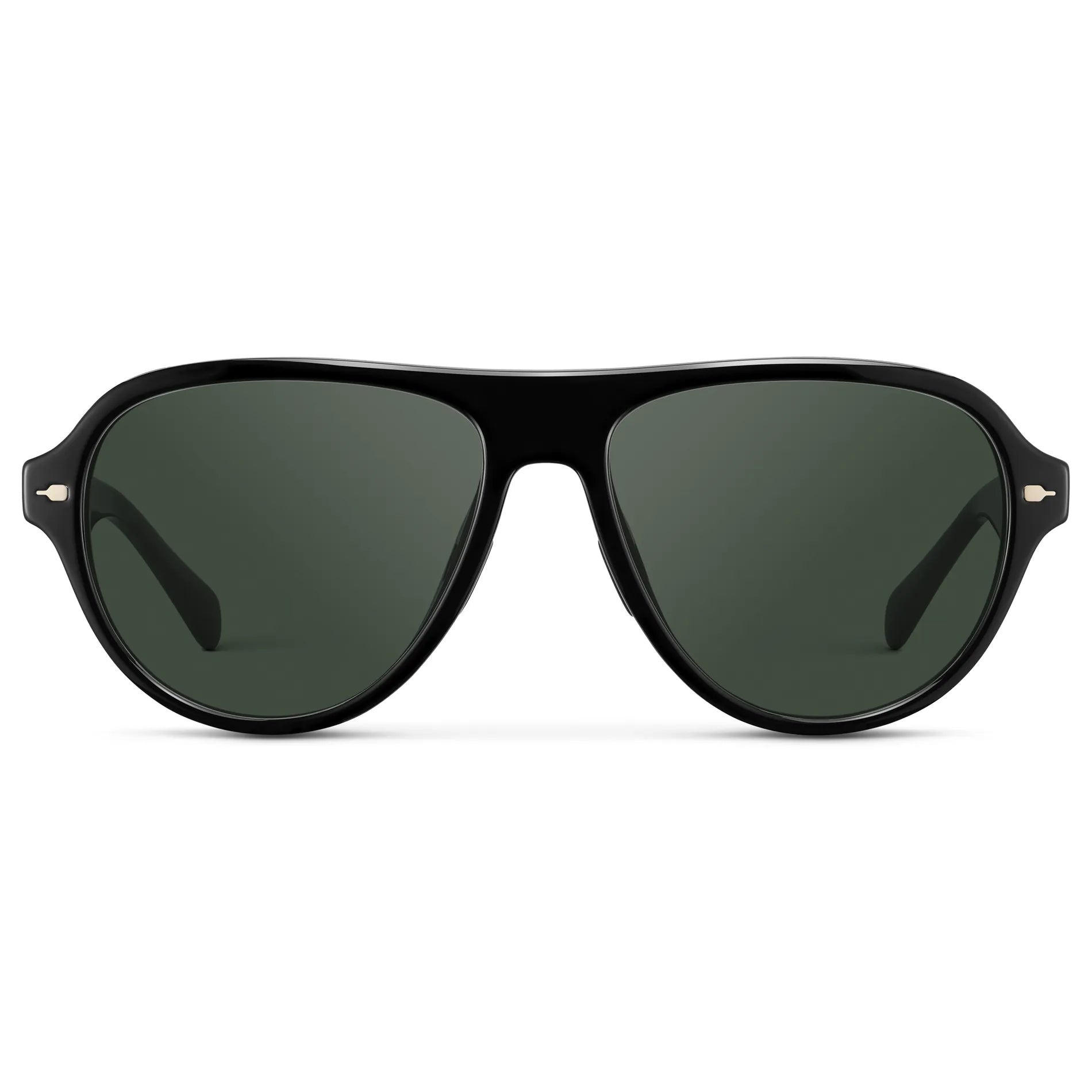 Black / G15 || Women's Rounded Aviator Prescription Sunglasses with Black Frame and Green Lenses on a white background