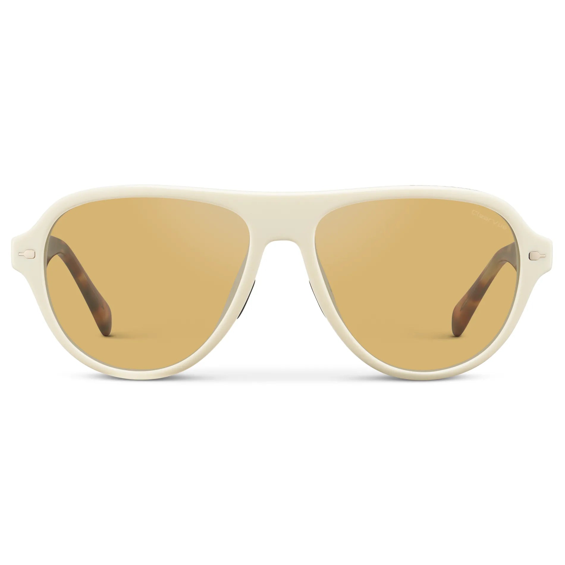 Ivory Tortoise / Yellow Tinted Lens || Women's Rounded Aviator Sunglasses with Ivory Tortoise Frame and Yellow Tinted Lenses on a white background
