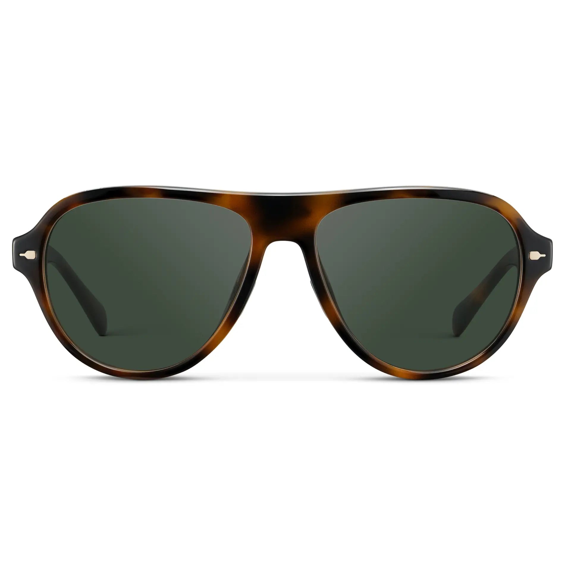 Brown Tortoise / G15 || Women's Rounded Aviator Prescription Sunglasses with Brown Tortoise Frame and Green Lenses on a white background