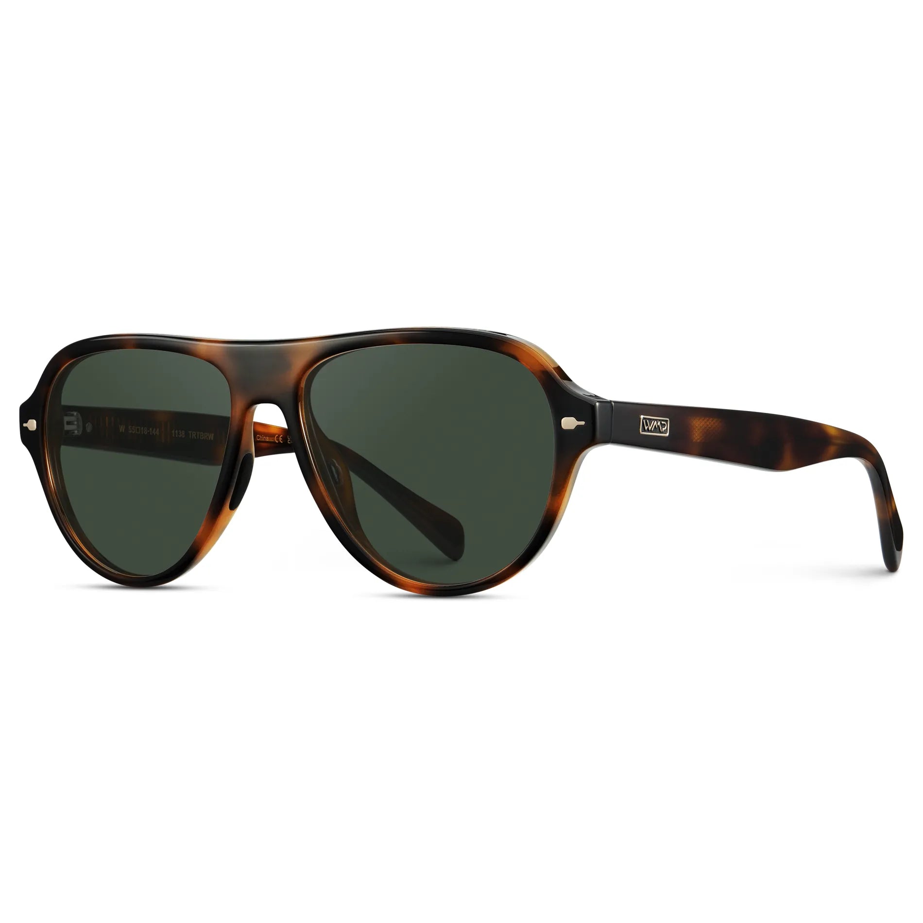 Brown Tortoise / G15 || Side view of Women's Rounded Aviator Prescription Sunglasses with Brown Tortoise Frame and Green Lenses on a white background
