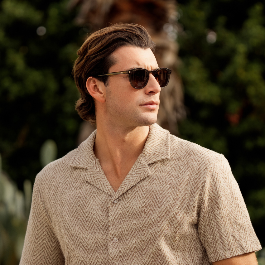 Dark Moss Green / Brown Lens || Men's Rounded Oval Polarized Sunglasses with Green Acetate Frame and Brown Lens