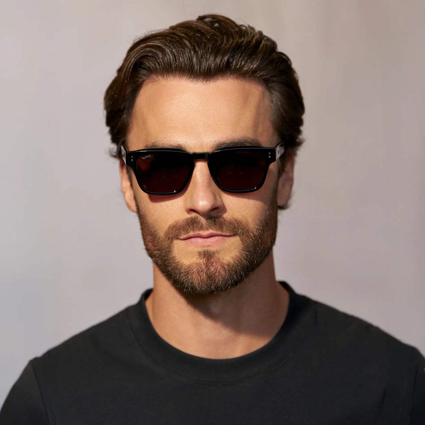Black / Dark Brown Lens || Men's Geometric Rectangular Sunglasses with Black Acetate Frame and Dark Brown Polarized Lens