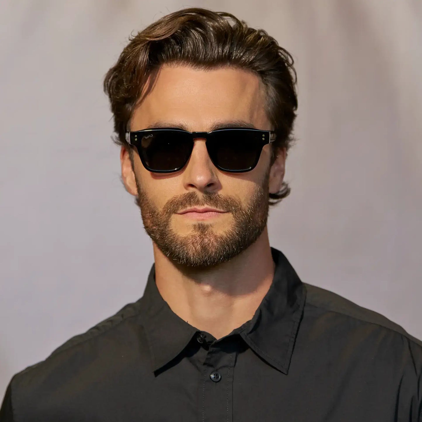 Black / Triple Black Lens || Men's Geometric Rectangular Sunglasses with Black Frame and Triple Black Polarized Lens on a white background