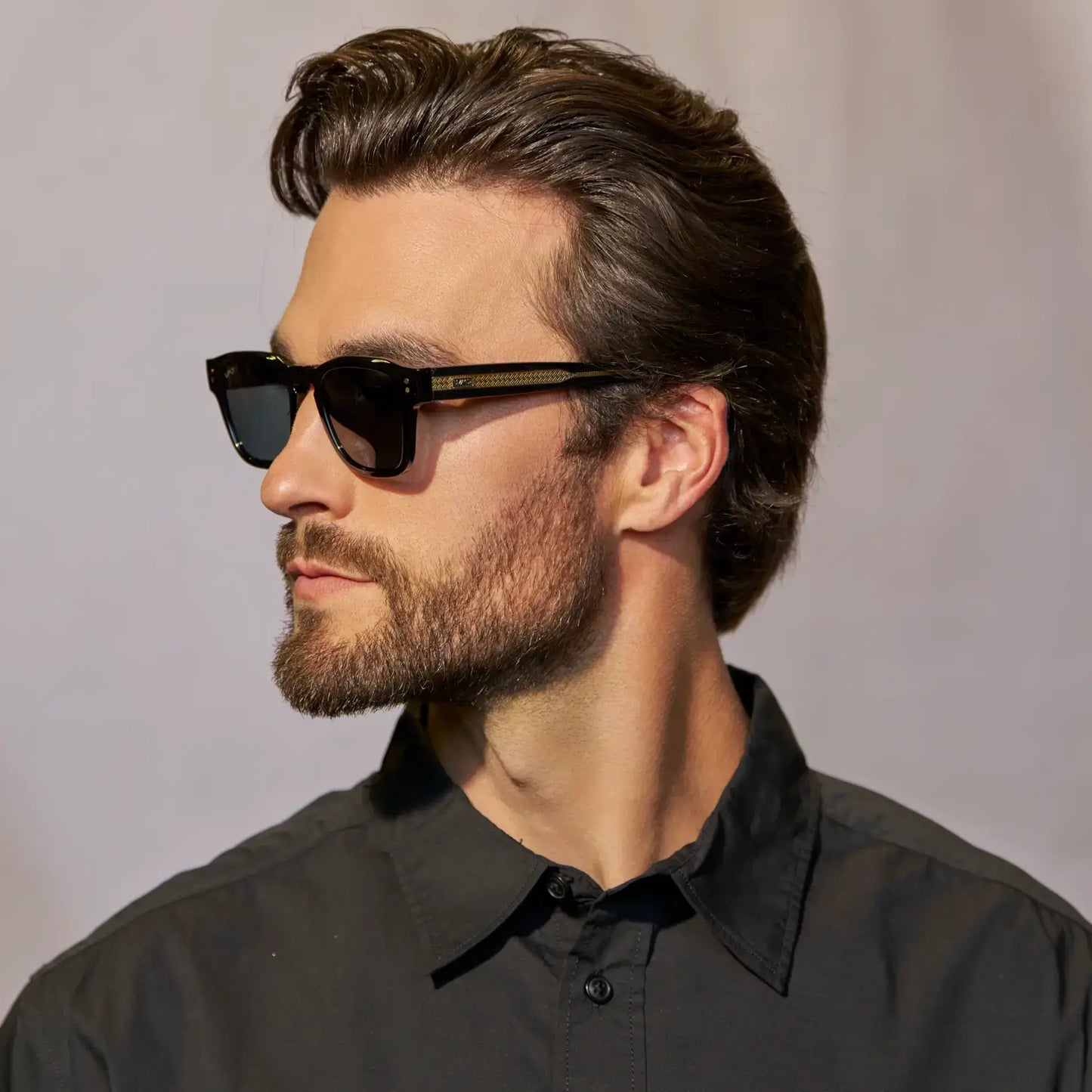 Black / Triple Black Lens || Men's Geometric Rectangular Sunglasses with Black Frame and Triple Black Polarized Lens on a white background