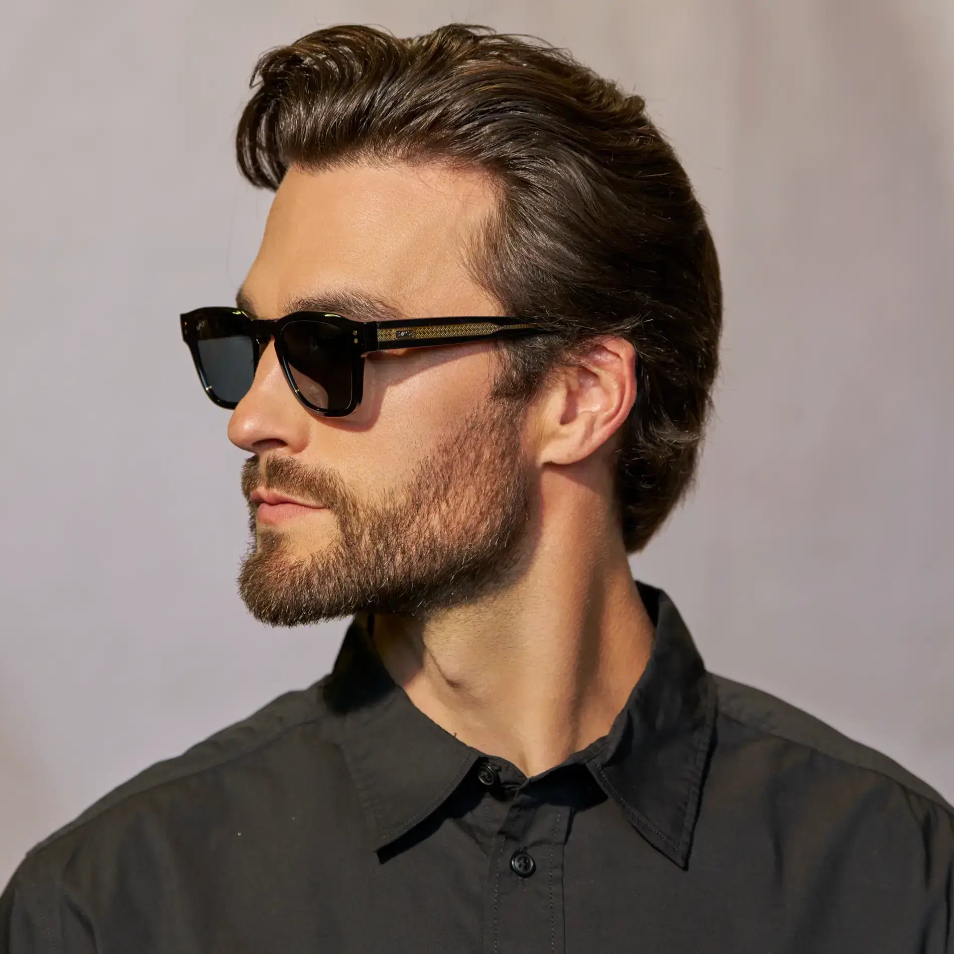 Black / Triple Black Lens || Men's Geometric Rectangular Sunglasses with Black Frame and Triple Black Polarized Lens on a white background