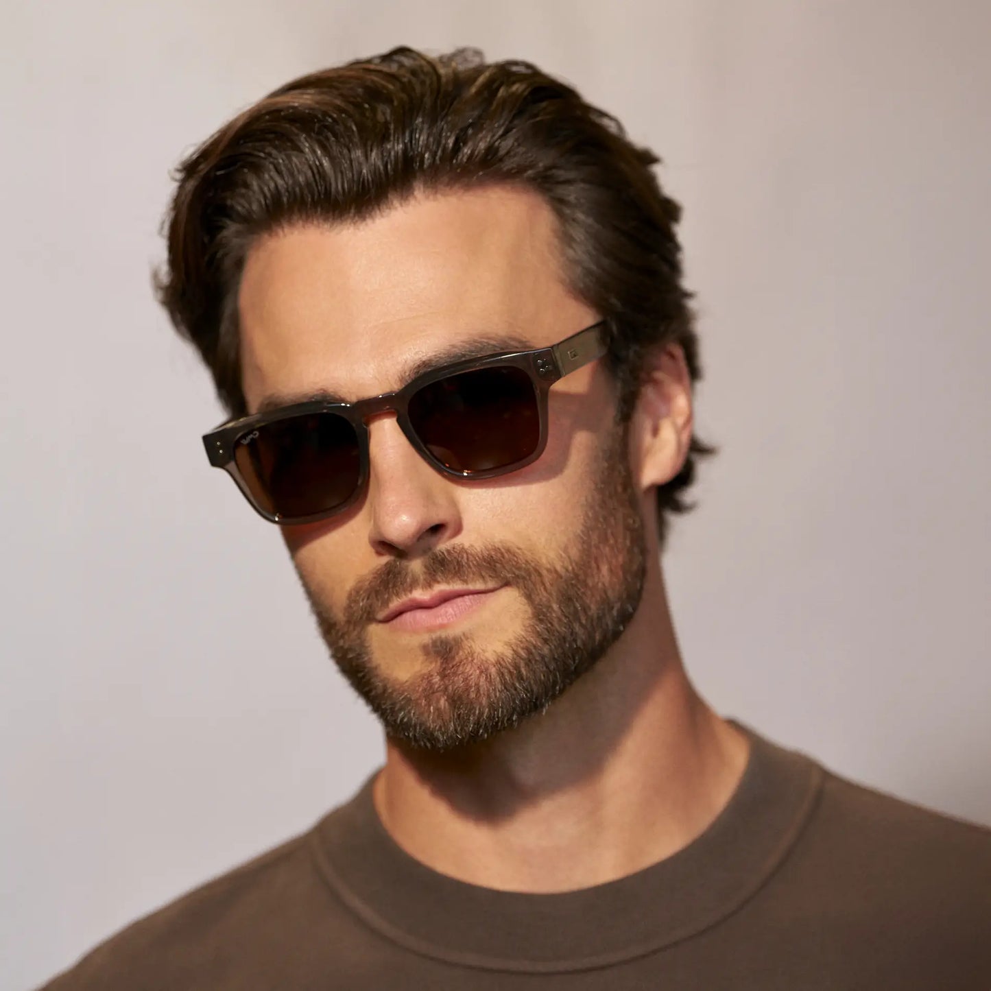 Crystal Gunmetal / Dark Brown Lens || Men's Geometric Rectangular Sunglasses with Crystal Gunmetal Acetate Frame and Dark Brown Polarized Lens