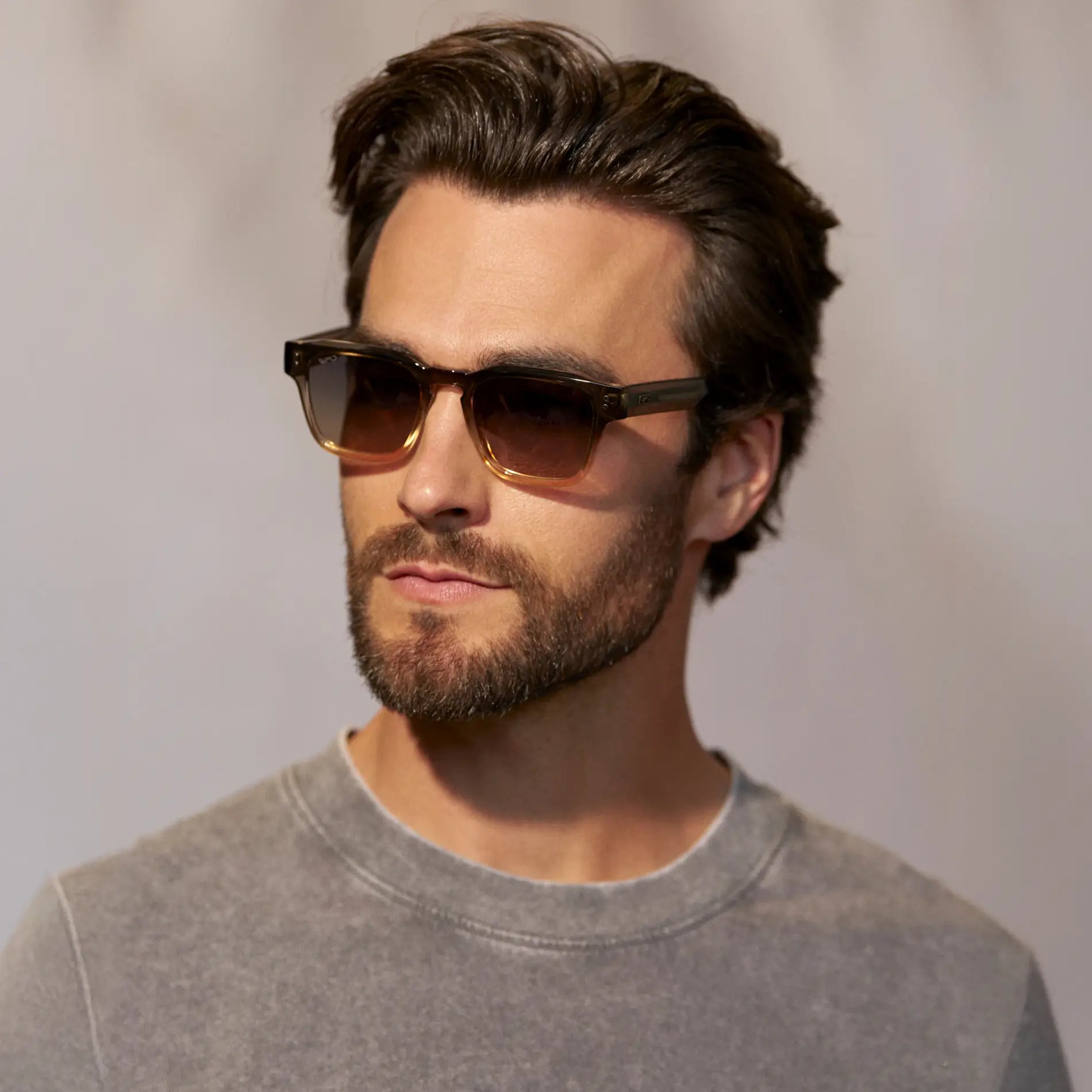 Graphite Horizon Grey / Grey Brown Gradient Lens || Men's Geometric Rectangular Sunglasses with Graphite Horizon Grey Acetate Frame and Grey Brown Gradient Polarized Lens