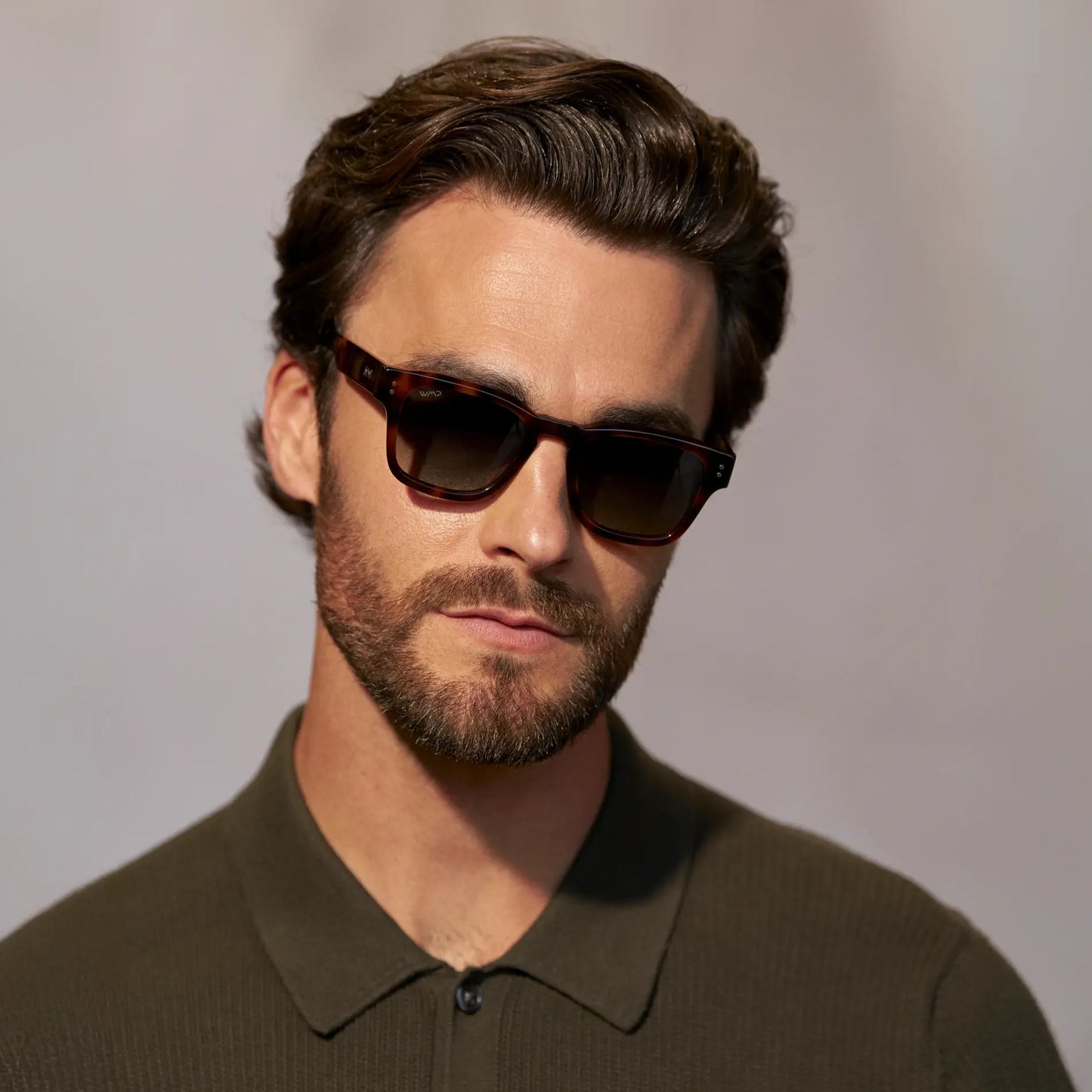 Havana Tortoise / Smoke Green Gradient Lens || Men's Geometric Rectangular Sunglasses with Havana Tortoise Frame and Smoke Green Gradient Polarized Lens