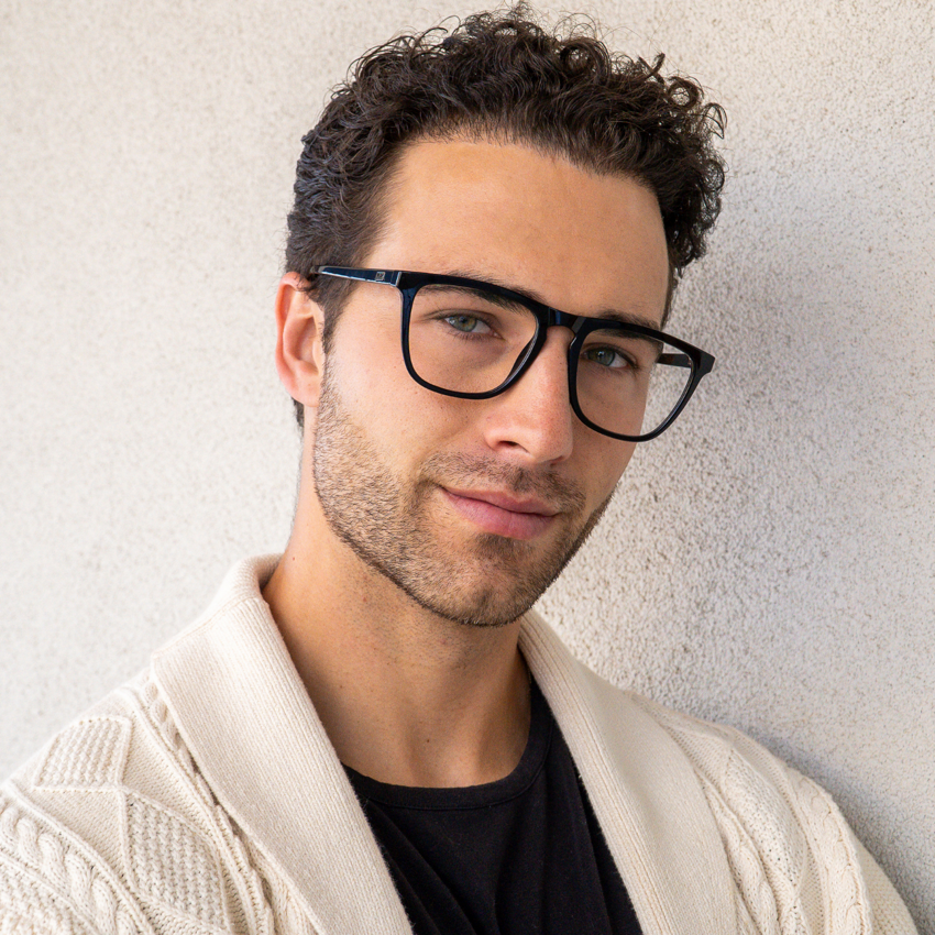 Black || Black Square Frame Prescription Glasses with Clear Lenses