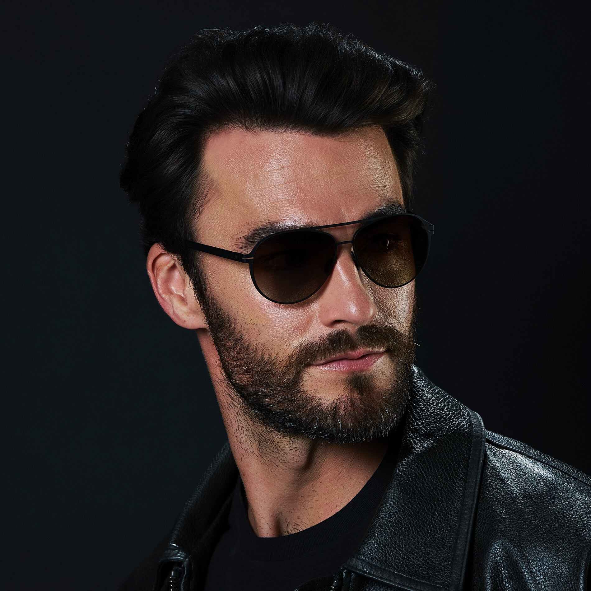 Matte Black / Brown Gradient Lens || Unisex Polarized Aviator Sunglasses with Matte Black Beta Titanium Metal Frame, Screwless Hinges, and Ultra Polarized Brown Gradient Nylon Lens