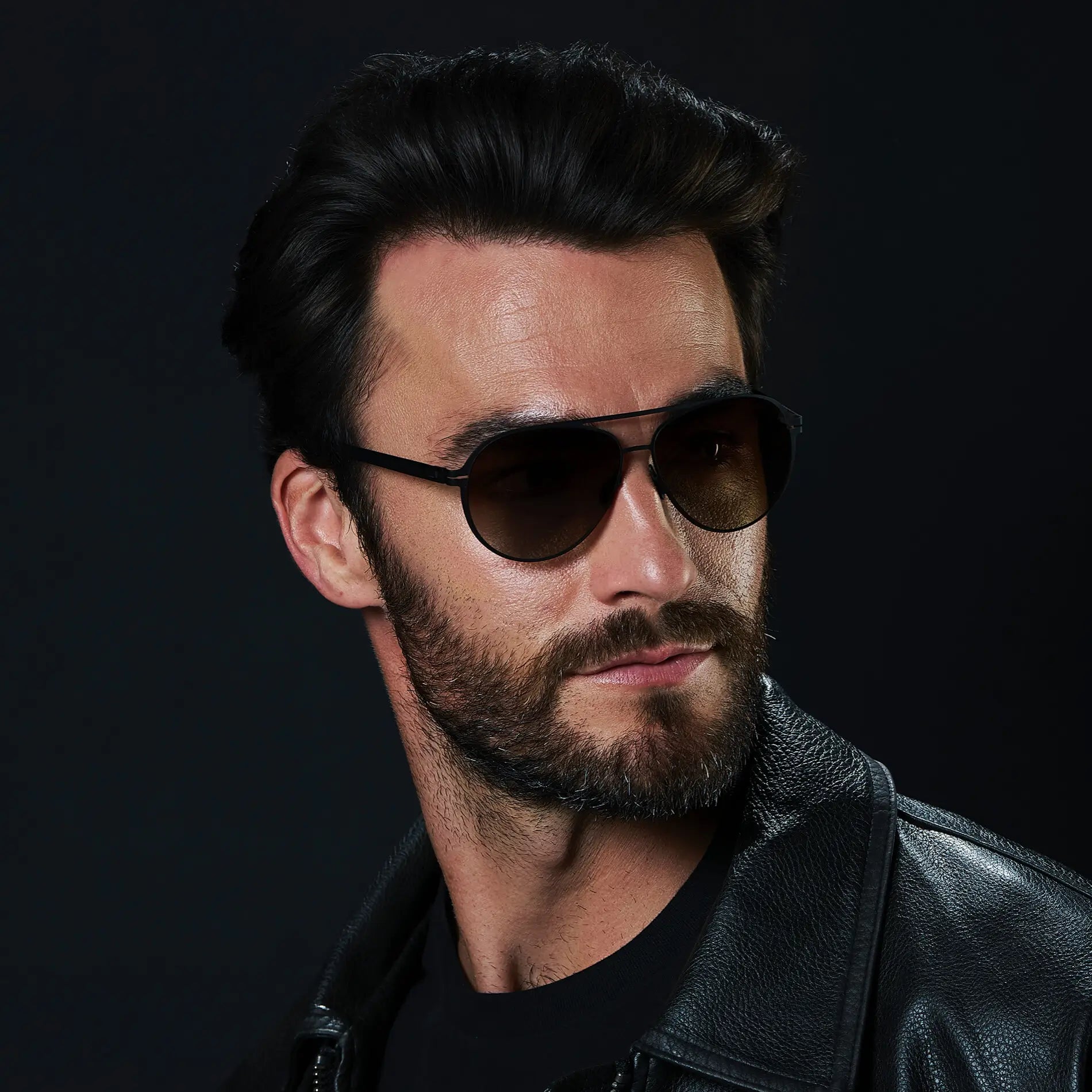 Matte Black / Brown Gradient Lens || Unisex Polarized Aviator Sunglasses with Matte Black Beta Titanium Metal Frame, Screwless Hinges, and Ultra Polarized Brown Gradient Nylon Lens