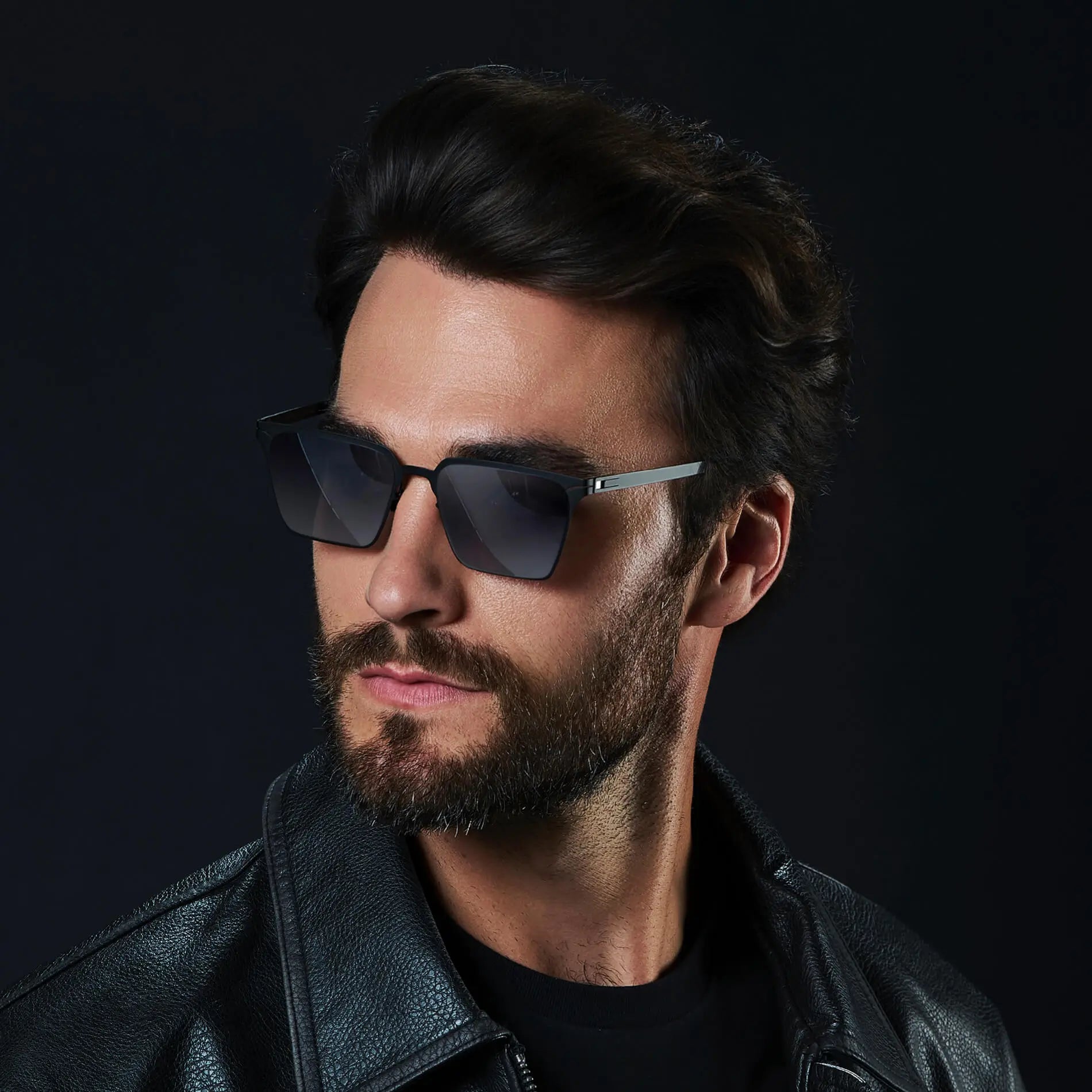 Matte Black / Silver Lens || Men's Polarized Sunglasses with Matte Black Beta Titanium Metal Frame, Screwless Hinges, and Ultra Polarized Silver Gradient Nylon Lens