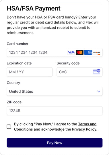 Enter your HSA/FSA card details