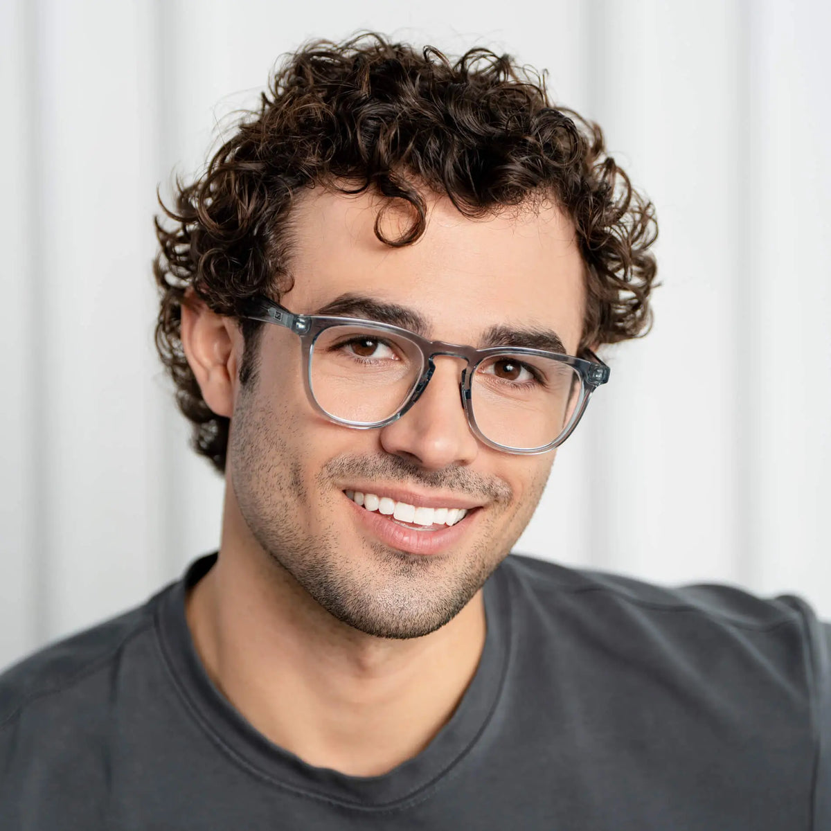 Men's Medium Fit Round Prescription Glasses with Denim Blue Frame and Clear Lens