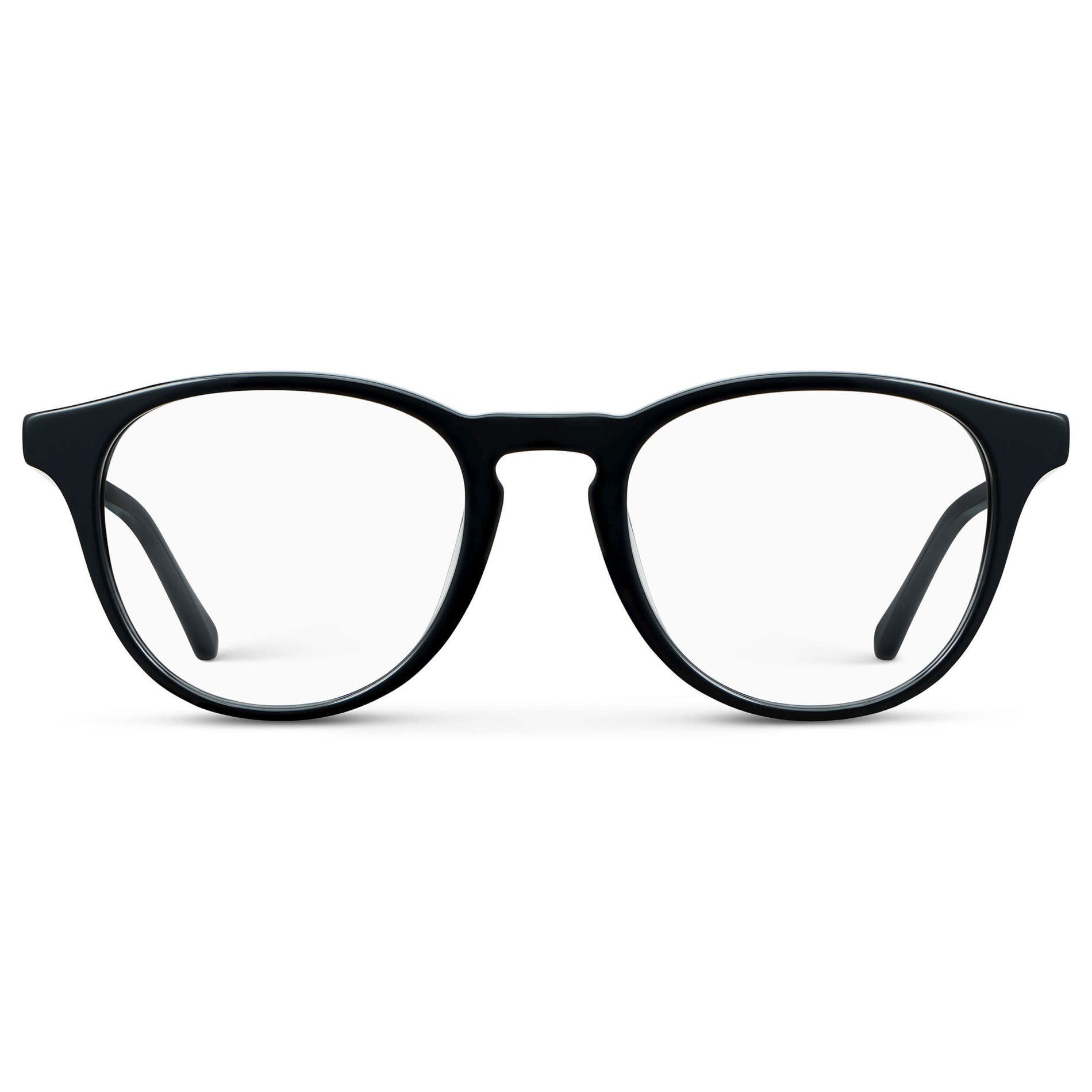 Black || Unisex Round Blue Light Blocking Glasses with Black Acetate Frame and Clear Lens