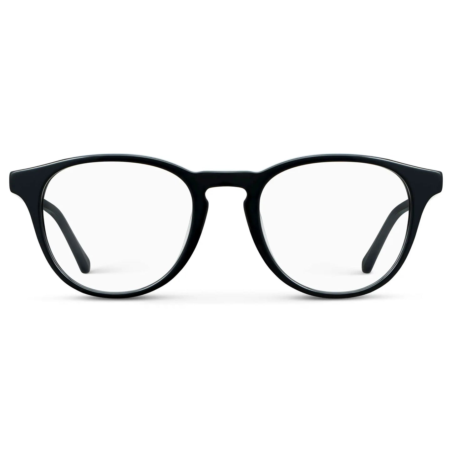 Black || Unisex Round Blue Light Blocking Glasses with Black Acetate Frame and Clear Lens on a white background