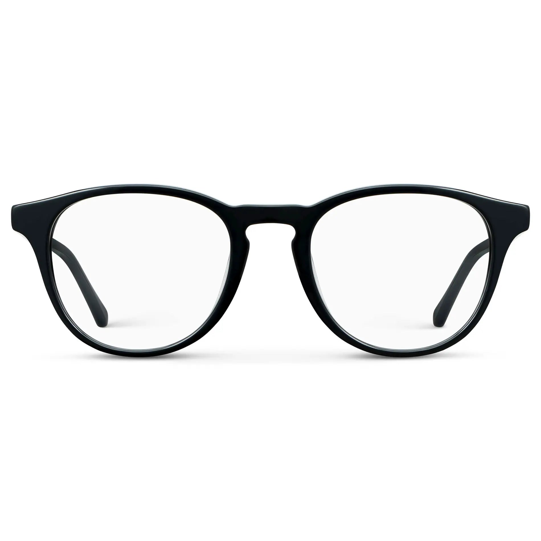 Black || Unisex Round Blue Light Blocking Glasses with Black Acetate Frame and Clear Lens on a white background