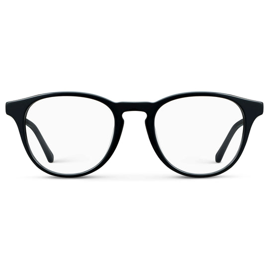 Black || Unisex Round Blue Light Blocking Glasses with Black Acetate Frame and Clear Lens