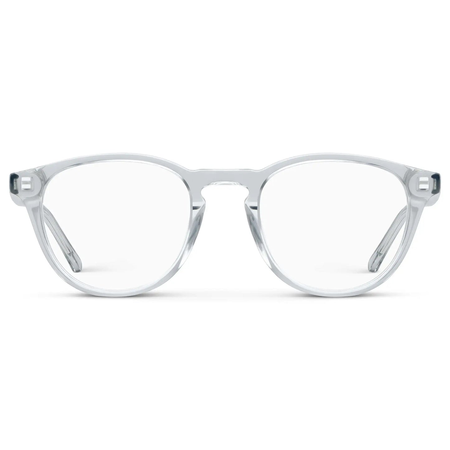 Crystal Ice Grey || Unisex Round Blue Light Blocking Glasses with Clear Acetate Frame and Clear Lens on a white background 