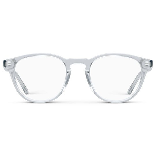 Crystal Ice Grey || Unisex Round Blue Light Blocking Glasses with Clear Acetate Frame and Clear Lens