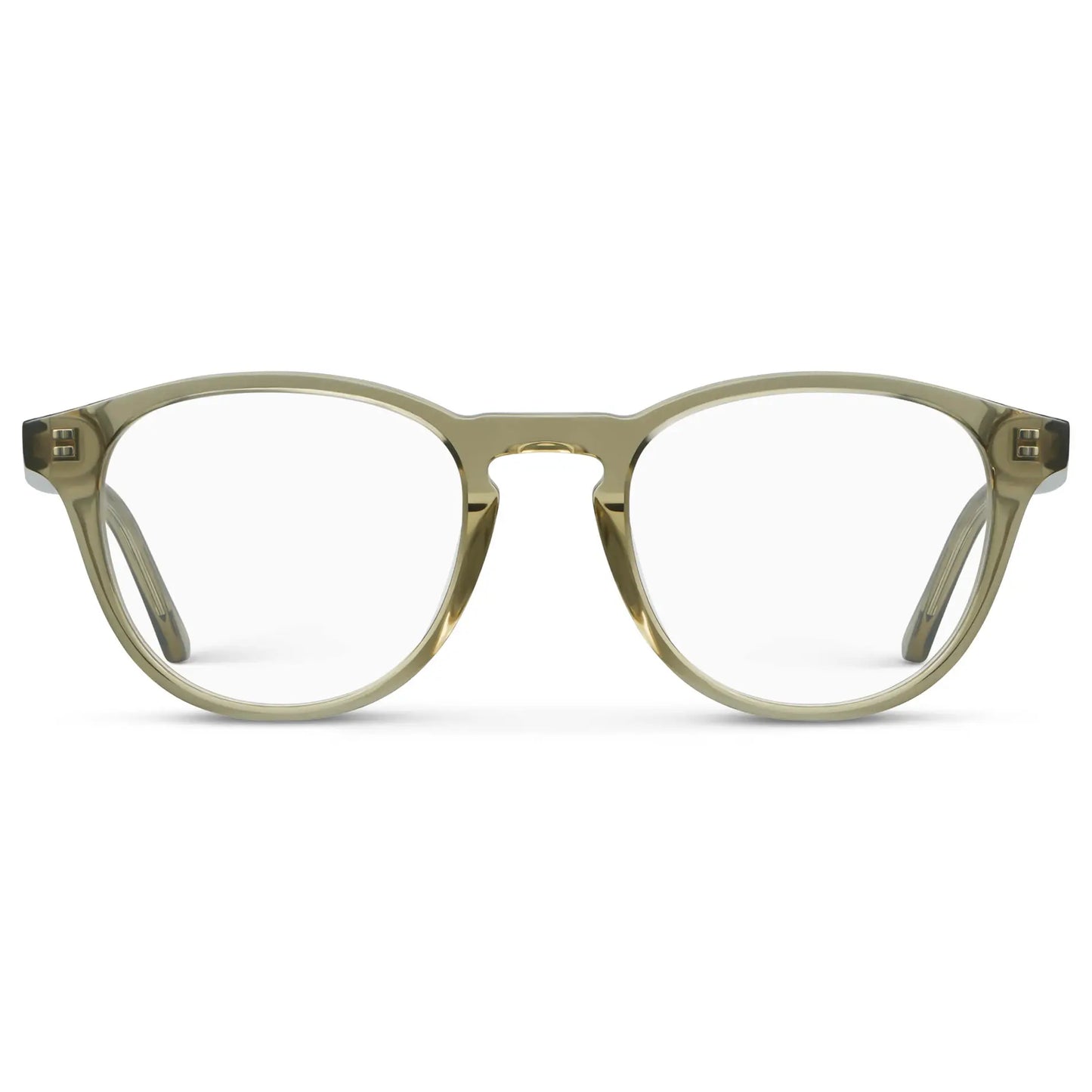 Crystal Moss Green || Unisex Round Blue Light Blocking Glasses with Crystal Moss Green Acetate Frame and Clear Lens on a white background
