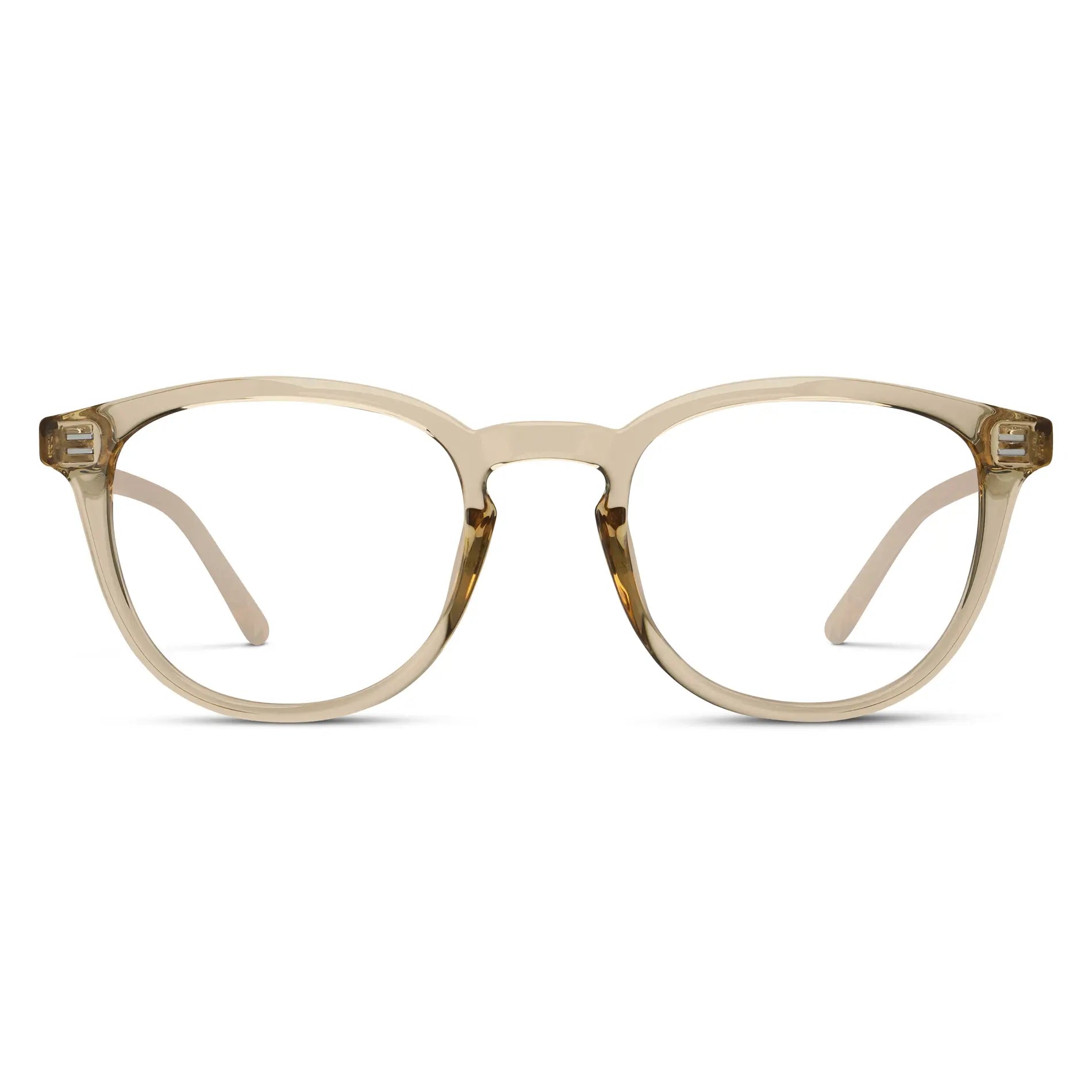 Sand Brown || Men's Round Prescription Eyeglasses with Sand Brown Acetate Frame and Clear Prescription Lenses