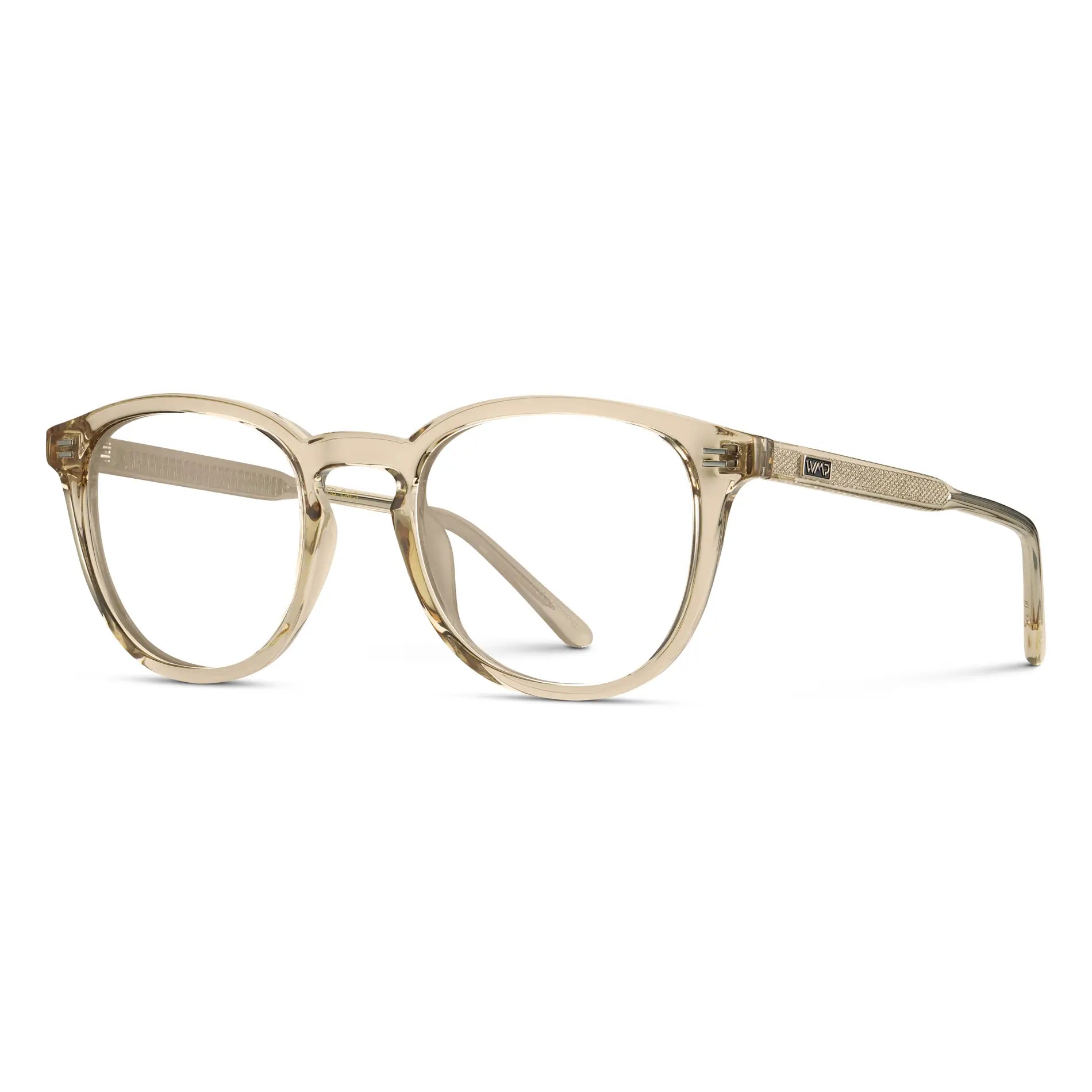 Sand Brown || Men's Round Prescription Eyeglasses with Sand Brown Acetate Frame and Clear Prescription Lenses