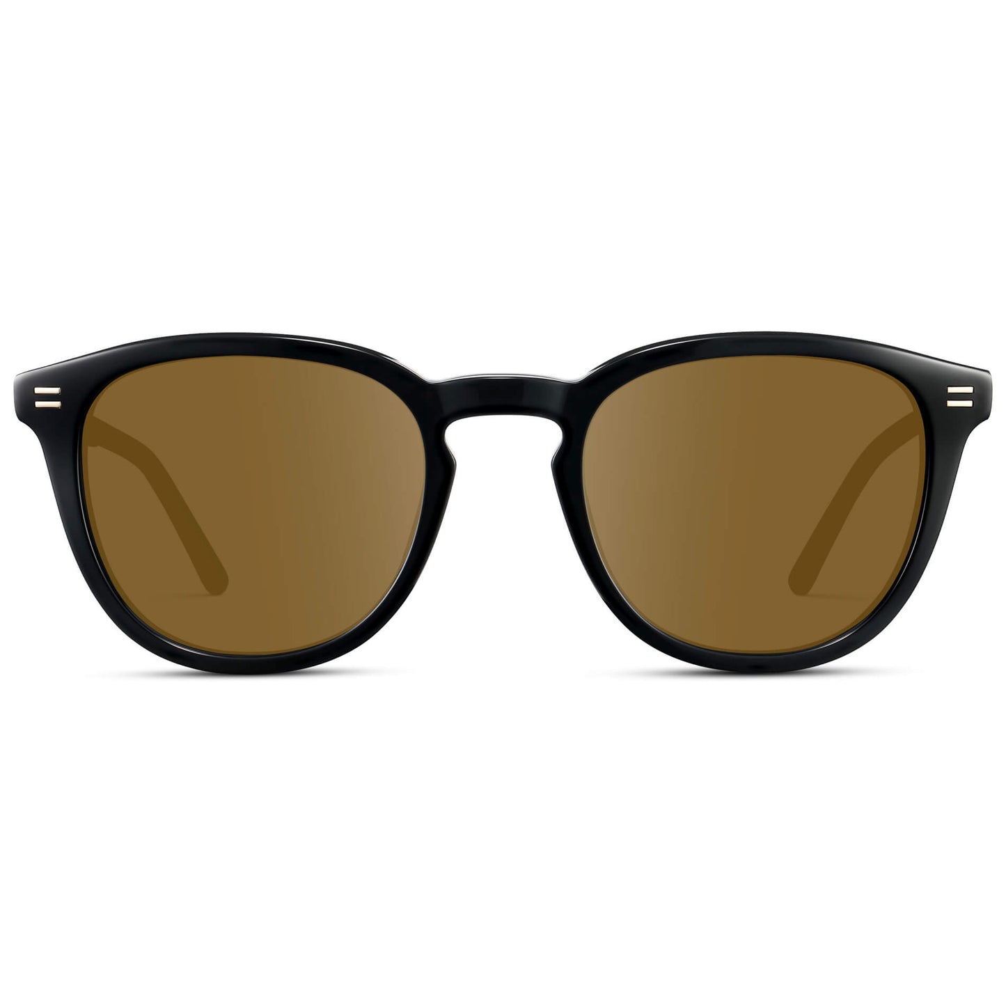 Black / Amber Lens || Men's Round Prescription Sunglasses with Black Acetate Frame and Brown Prescription Lens
