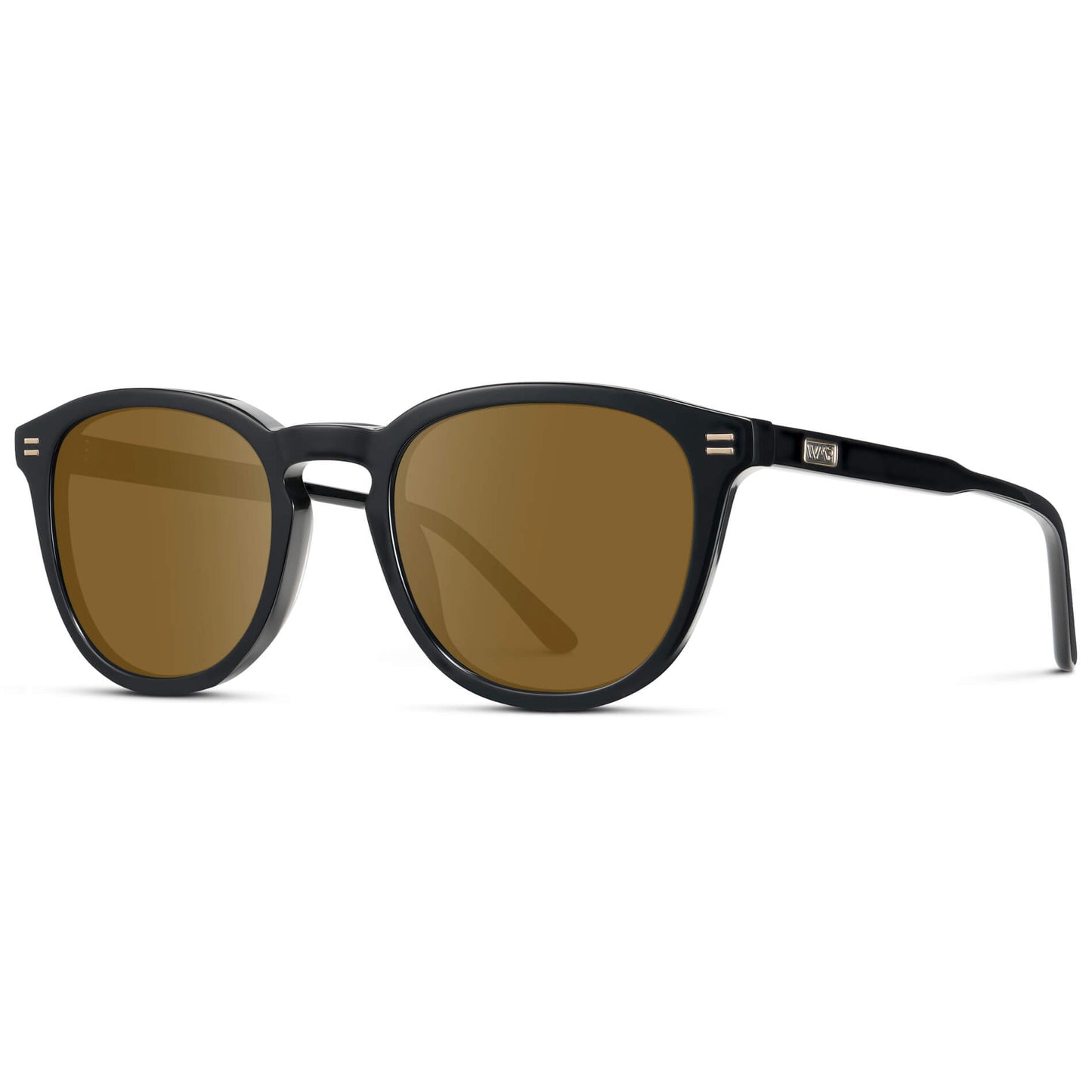 Black / Amber Lens || Men's Round Prescription Sunglasses with Black Acetate Frame and Brown Prescription Lens