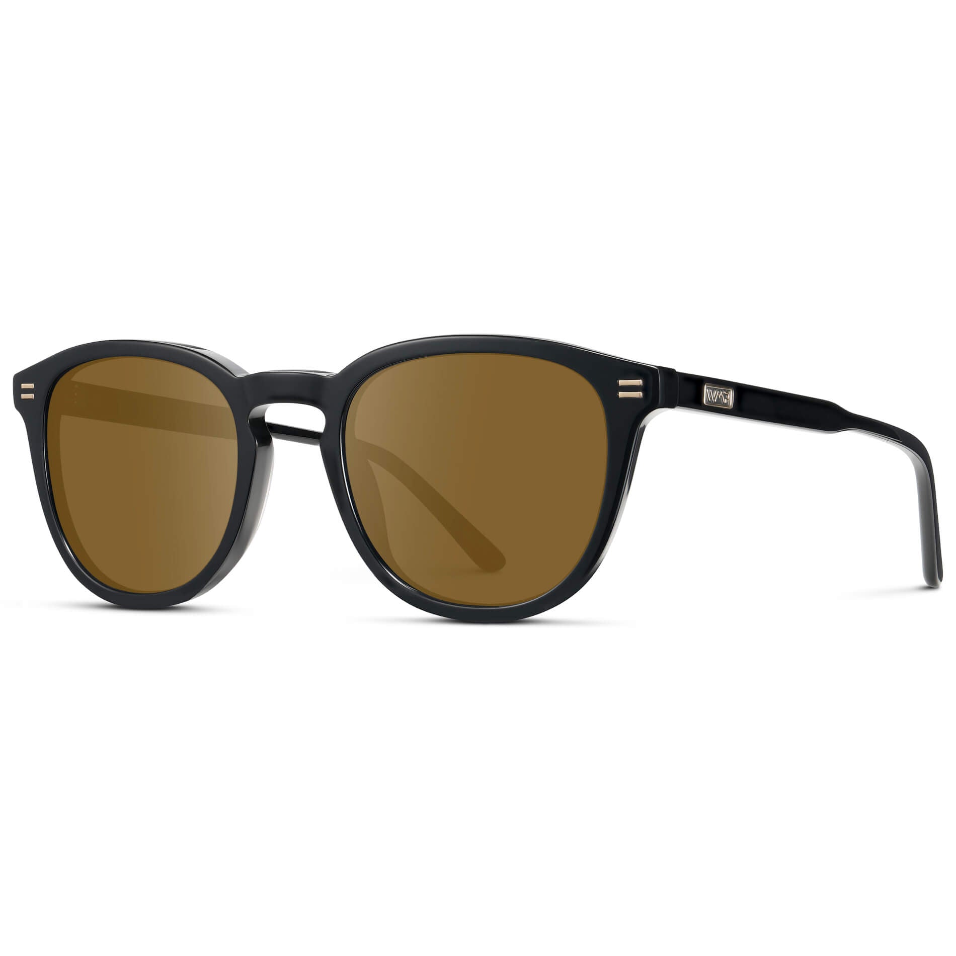 Black / Amber Lens || Men's Round Prescription Sunglasses with Black Acetate Frame and Brown Prescription Lens