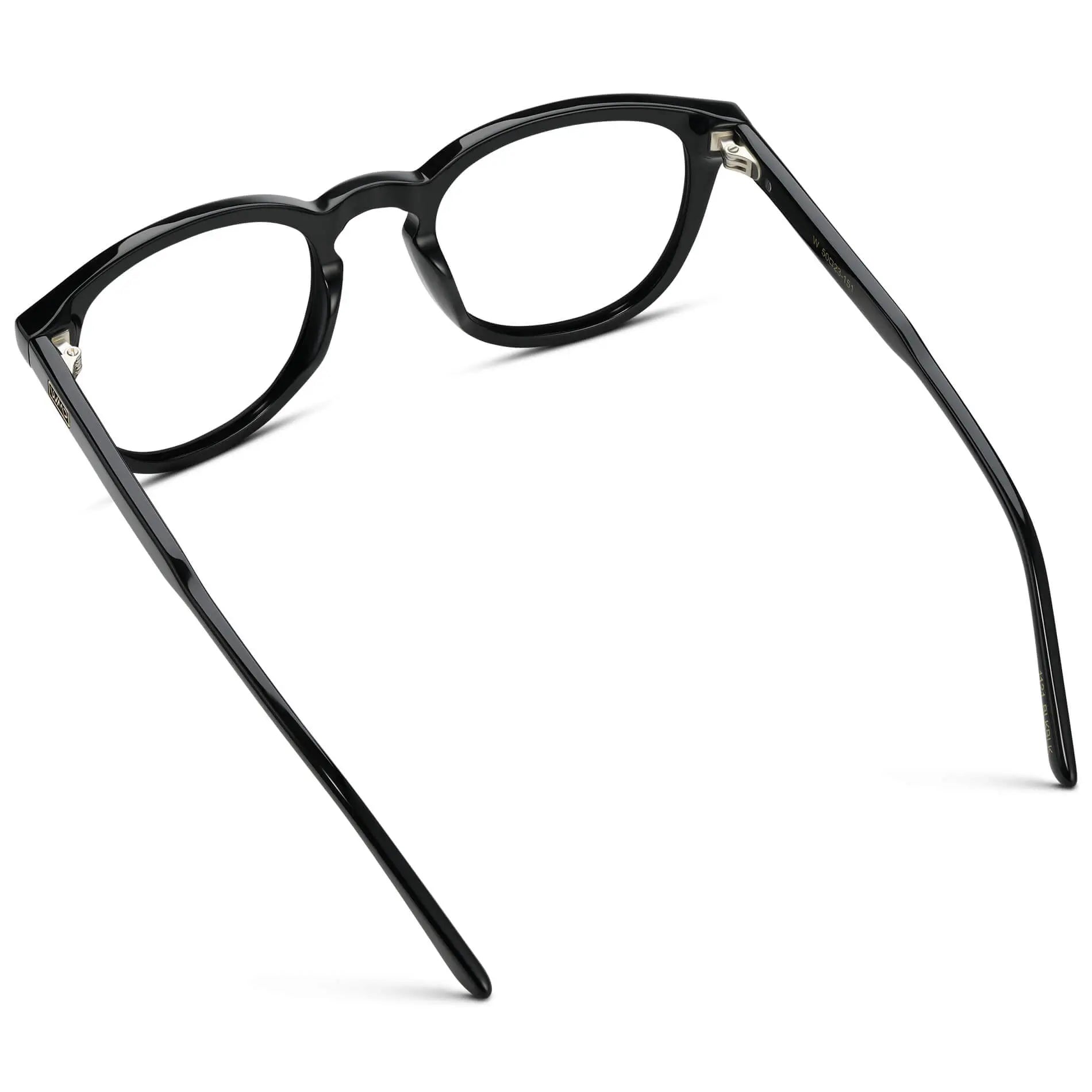 Black || Men's Round Prescription Eyeglasses with Black Acetate Frame and Clear Prescription Lenses