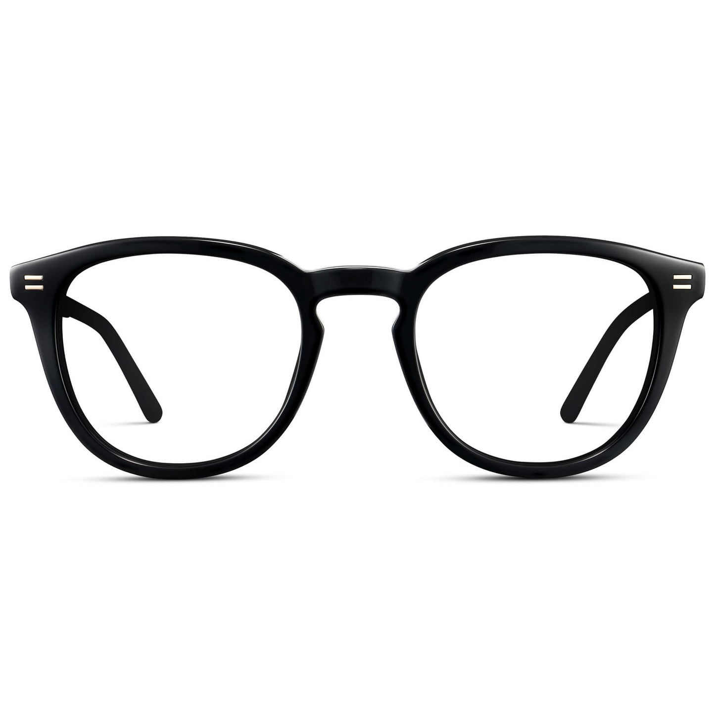 Black || Men's Round Prescription Eyeglasses with Black Acetate Frame and Clear Prescription Lenses