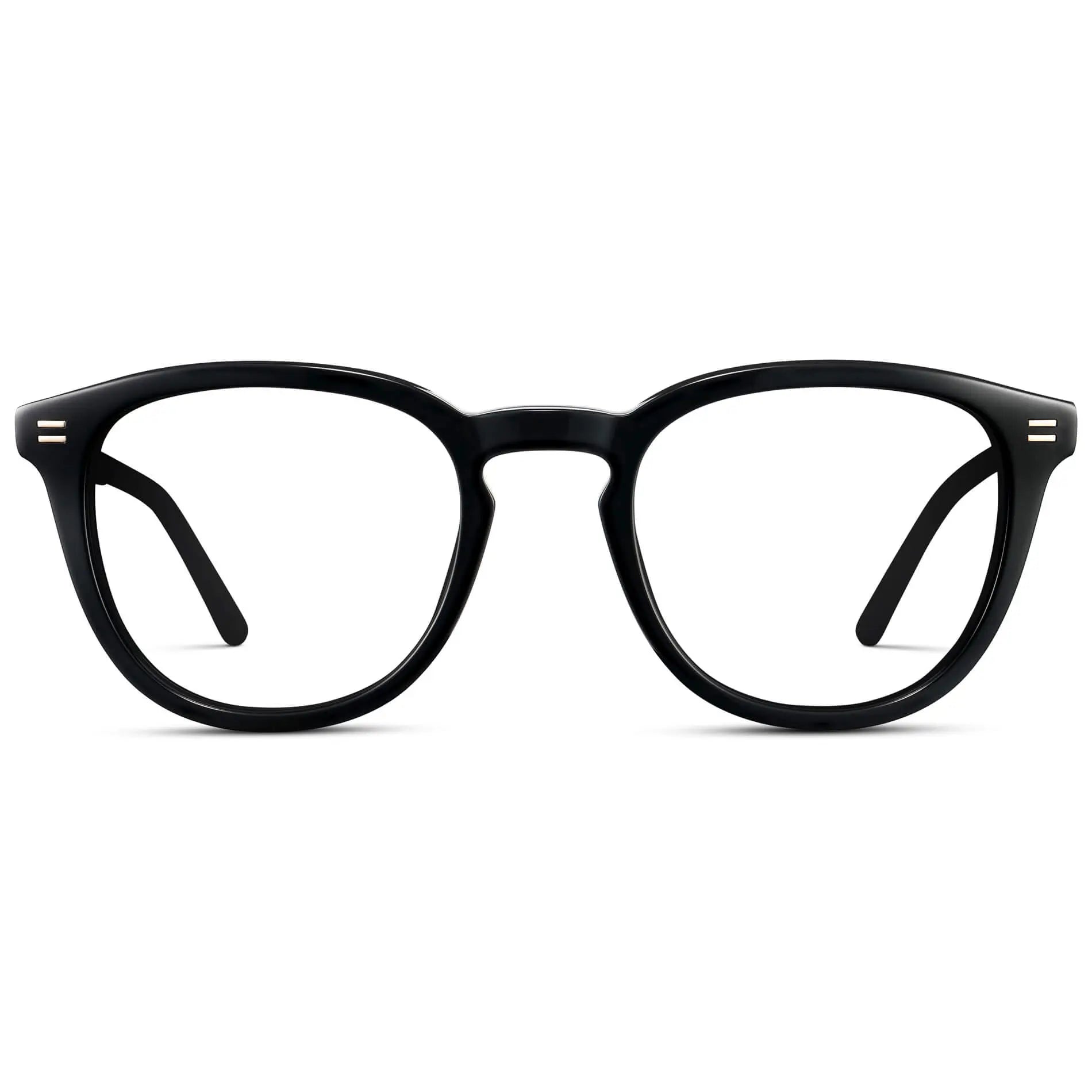 Black || Men's Round Prescription Eyeglasses with Black Acetate Frame and Clear Prescription Lenses