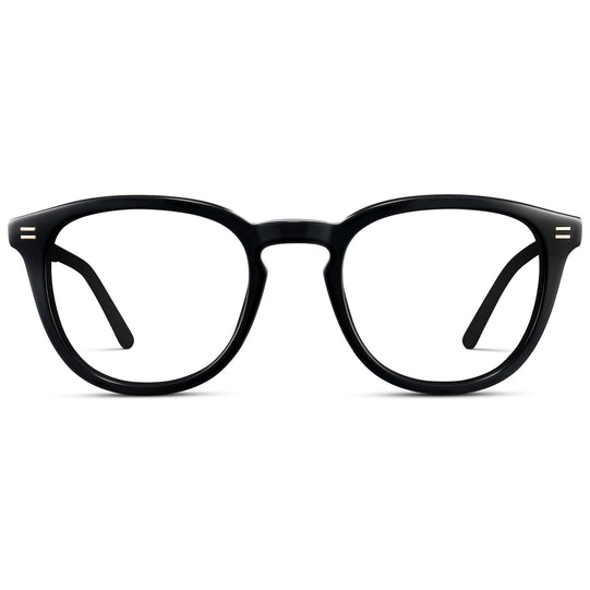 Black || Men's Round Prescription Eyeglasses with Black Acetate Frame and Clear Prescription Lenses