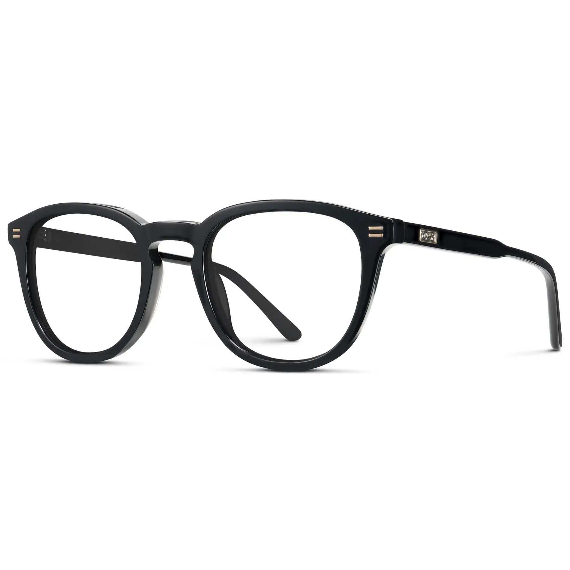 Black || Men's Round Prescription Eyeglasses with Black Acetate Frame and Clear Prescription Lenses