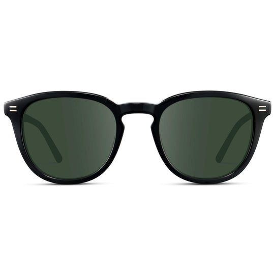 Black / G15 Lens || Men's Round Prescription Sunglasses with Black Acetate Frame and Green Prescription Lens