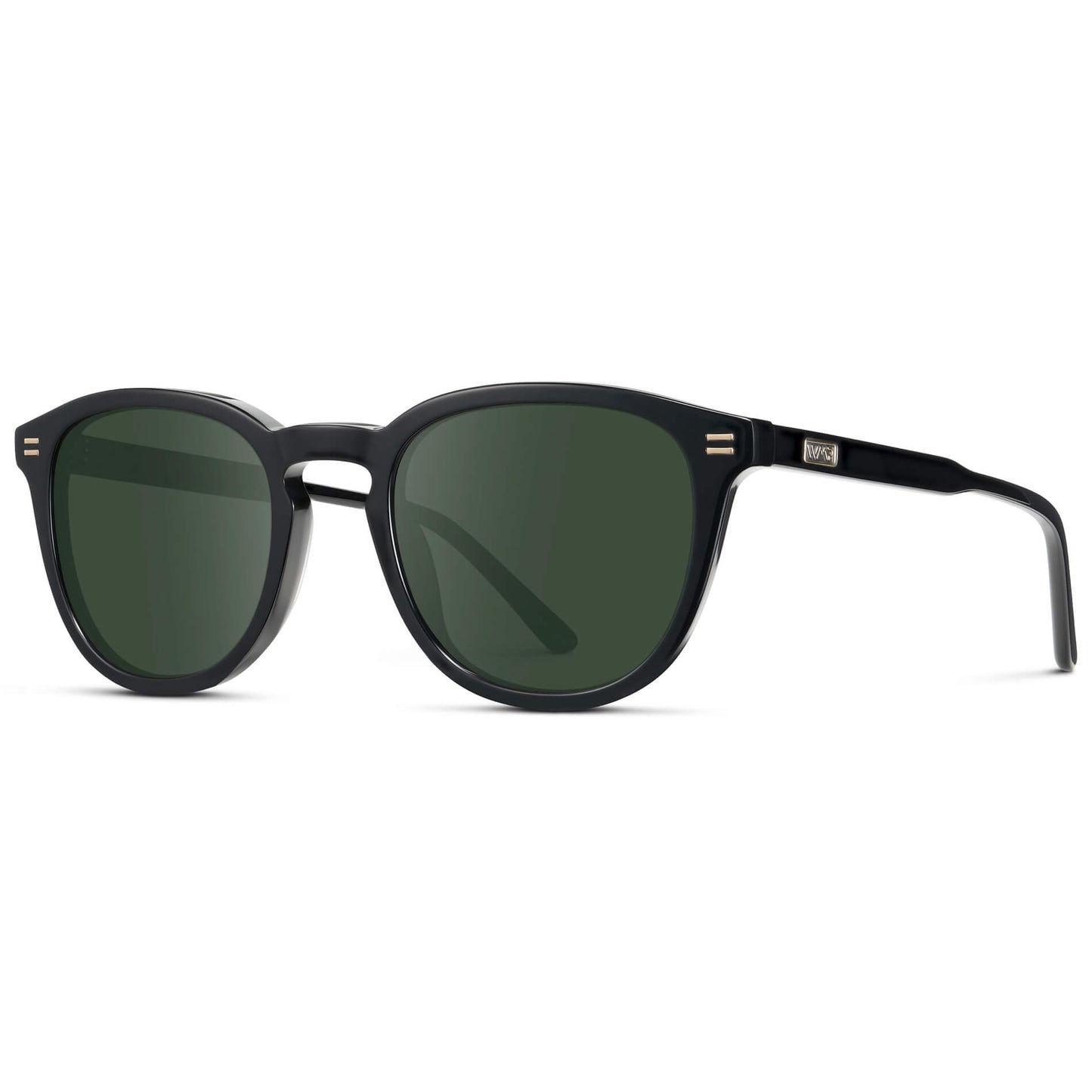 Black / G15 Lens || Men's Round Prescription Sunglasses with Black Acetate Frame and Green Prescription Lens